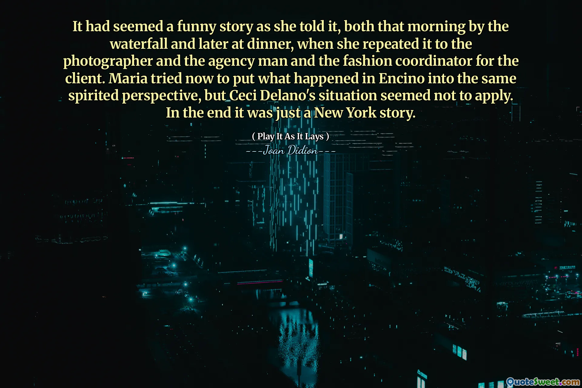 Wydawało się to zabawną historią, jaką opowiadała, zarówno tego ranka przy wodospadzie, jak i na kolacji, kiedy powtórzyła ją fotografowi i agencji i koordynatorowi mody dla klienta. Maria próbowała teraz umieścić to, co stało się w Encino w tej samej porywającej perspektywie, ale sytuacja Ceci Delano nie miała zastosowania. W końcu była to tylko nowojorska historia.