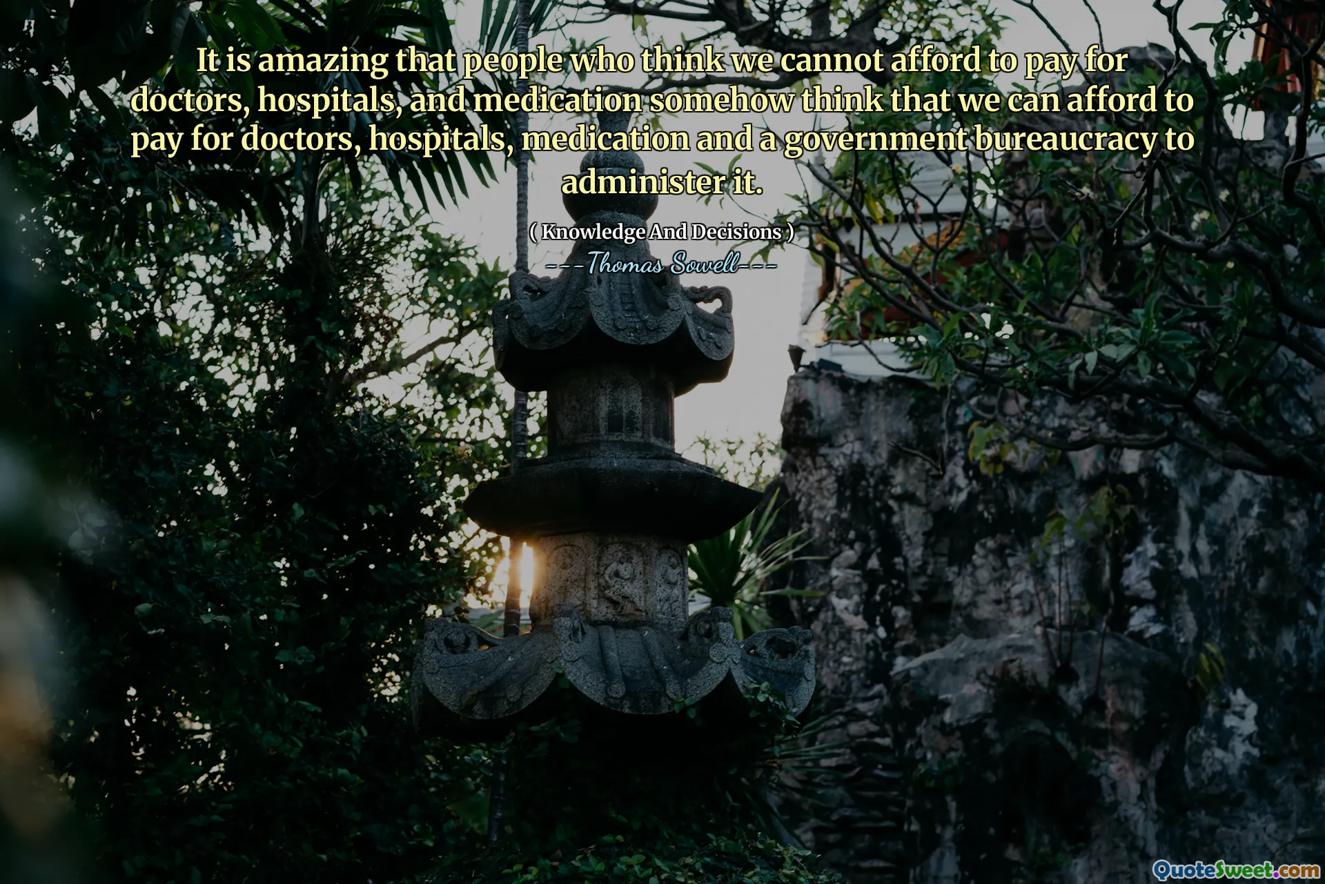 It is amazing that people who think we cannot afford to pay for doctors, hospitals, and medication somehow think that we can afford to pay for doctors, hospitals, medication and a government bureaucracy to administer it.