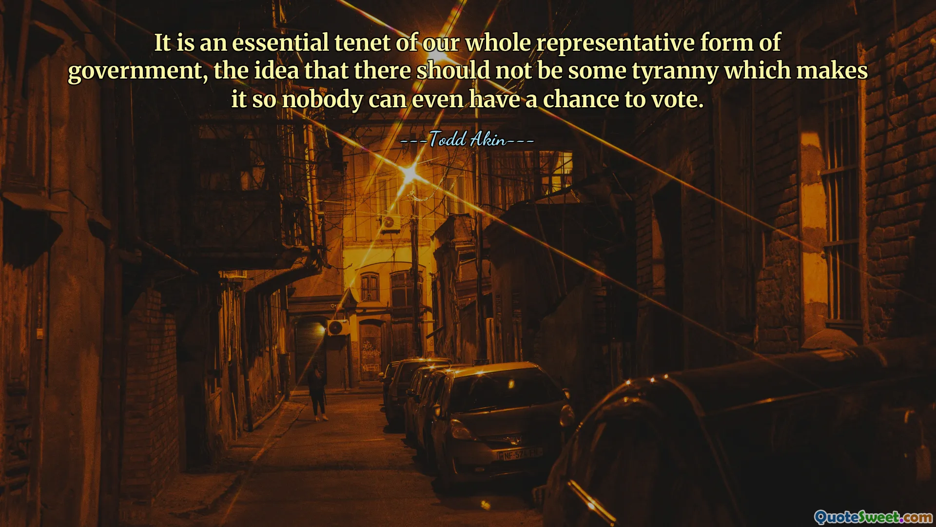 It is an essential tenet of our whole representative form of government, the idea that there should not be some tyranny which makes it so nobody can even have a chance to vote.