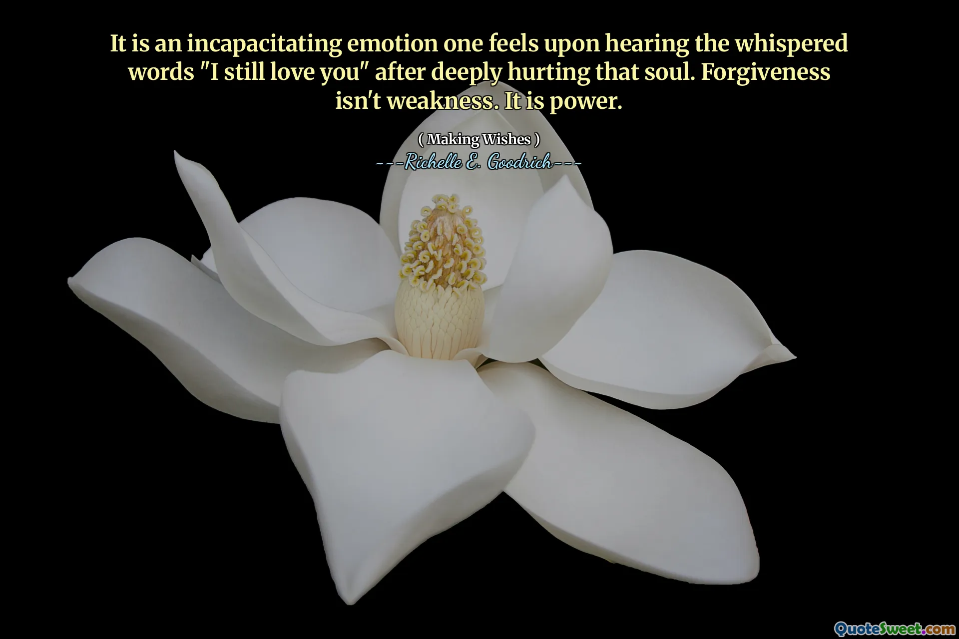 It is an incapacitating emotion one feels upon hearing the whispered words "I still love you" after deeply hurting that soul. Forgiveness isn't weakness. It is power.