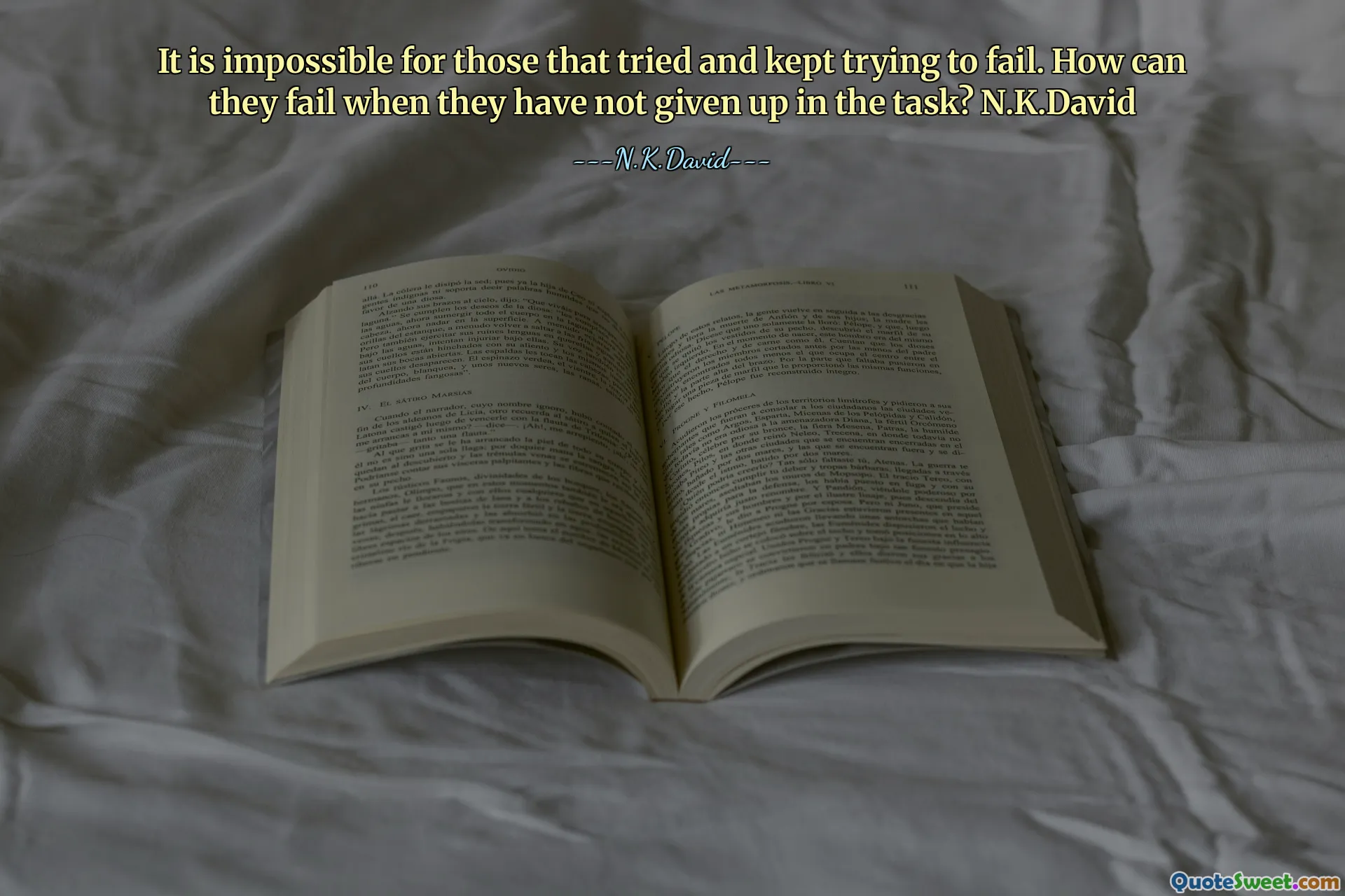 It is impossible for those that tried and kept trying to fail. How can they fail when they have not given up in the task? N.K.David
