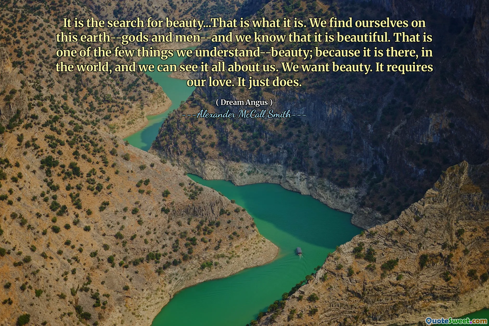 Det är sökandet efter skönhet ... det är vad det är. Vi befinner oss på den här jorden-Guds och män-och vi vet att det är vackert. Det är en av de få saker vi förstår-beauty; Eftersom det är där, i världen, och vi kan se allt om oss. Vi vill ha skönhet. Det kräver vår kärlek. Det gör det bara.