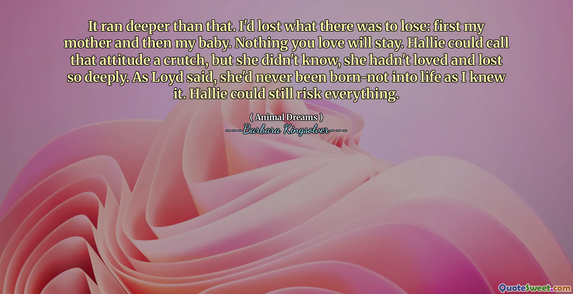 それよりも深く走りました。私は失うものが何であるかを失いました：最初に私の母、そして私の赤ちゃん。あなたが愛するものは何も留まりません。ハリーはその態度を松葉杖と呼ぶことができましたが、彼女は知りませんでした。ロイドが言ったように、彼女は私が知っていたので、人生に生まれたことはありませんでした。ハリーはまだすべてを危険にさらす可能性があります。