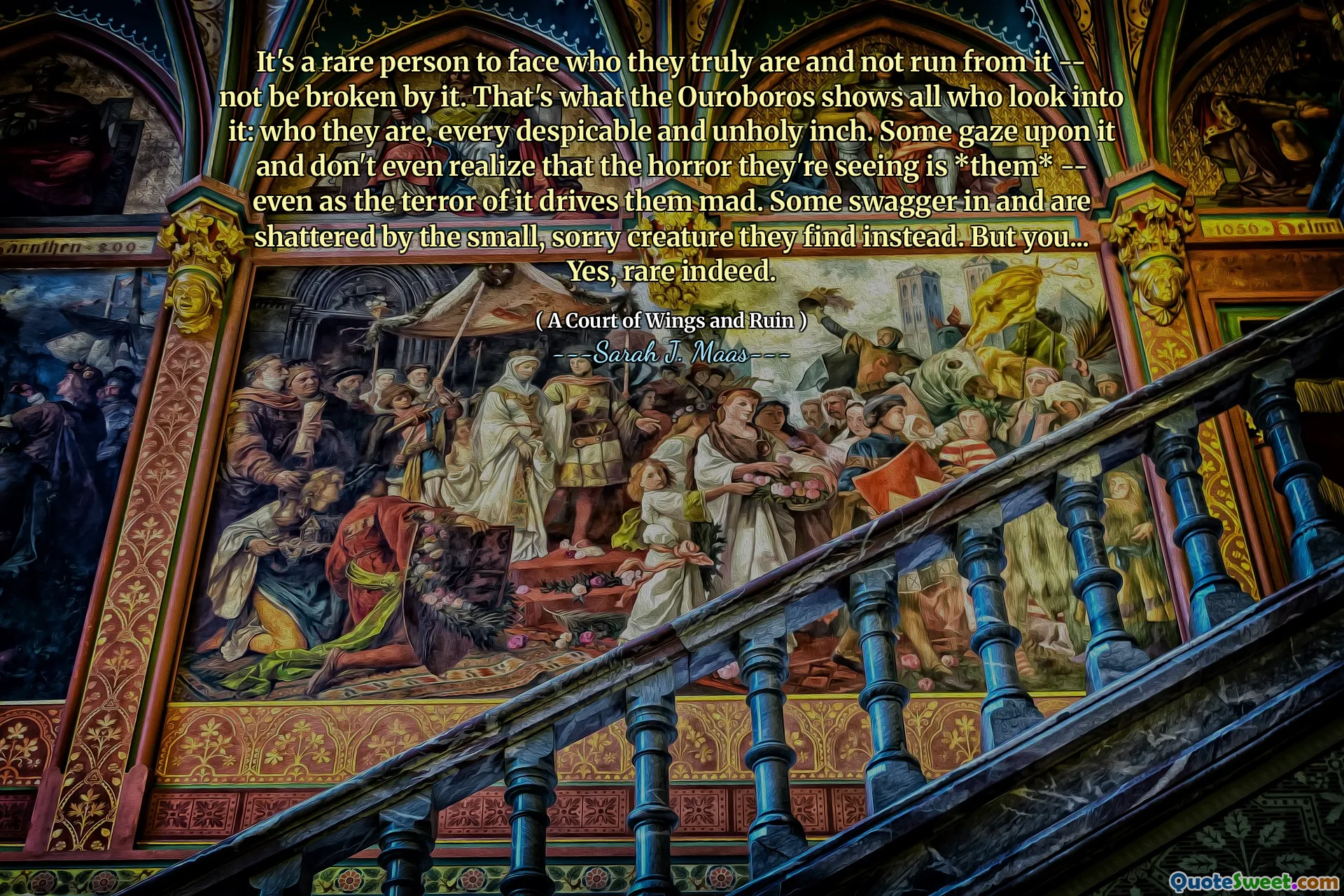 It's a rare person to face who they truly are and not run from it -- not be broken by it. That's what the Ouroboros shows all who look into it: who they are, every despicable and unholy inch. Some gaze upon it and don't even realize that the horror they're seeing is *them* -- even as the terror of it drives them mad. Some swagger in and are shattered by the small, sorry creature they find instead. But you... Yes, rare indeed.
