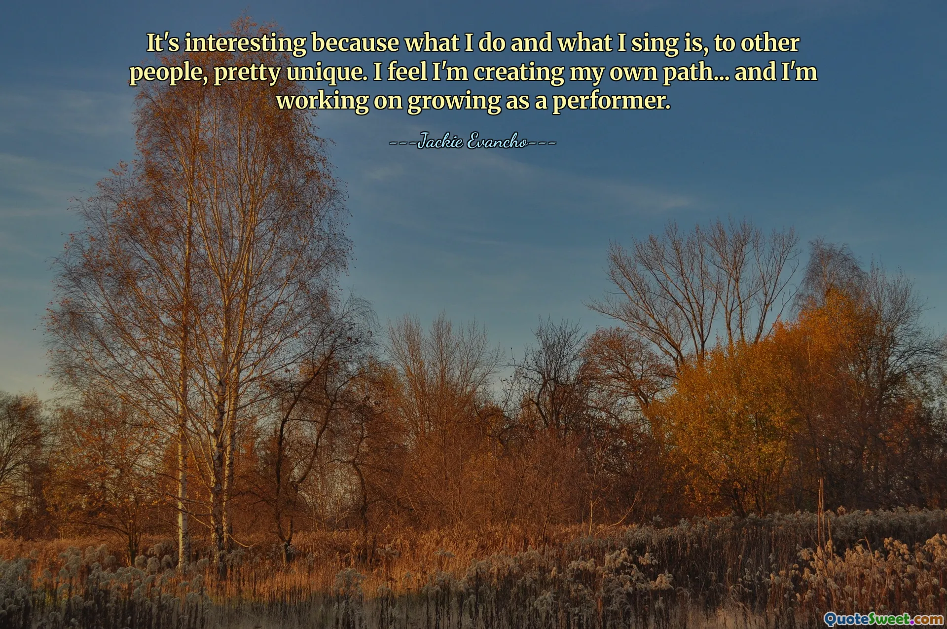 È interessante perché quello che faccio e quello che canto è, per gli altri, piuttosto unico. Sento che sto creando il mio percorso... e sto lavorando per crescere come performer.