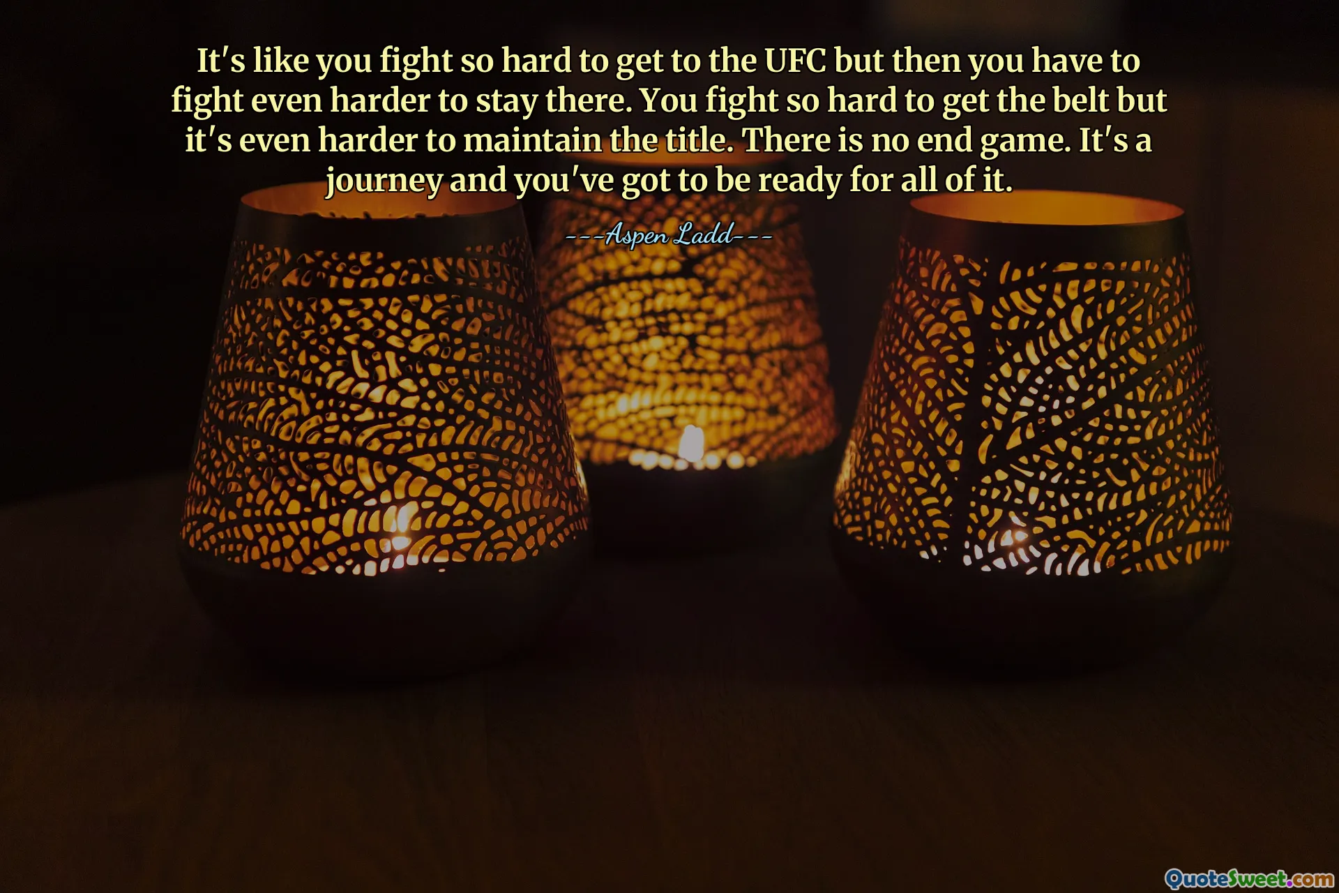 It's like you fight so hard to get to the UFC but then you have to fight even harder to stay there. You fight so hard to get the belt but it's even harder to maintain the title. There is no end game. It's a journey and you've got to be ready for all of it.