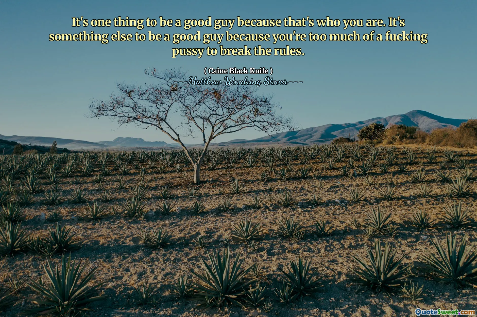 It's one thing to be a good guy because that's who you are. It's something else to be a good guy because you're too much of a fucking pussy to break the rules.