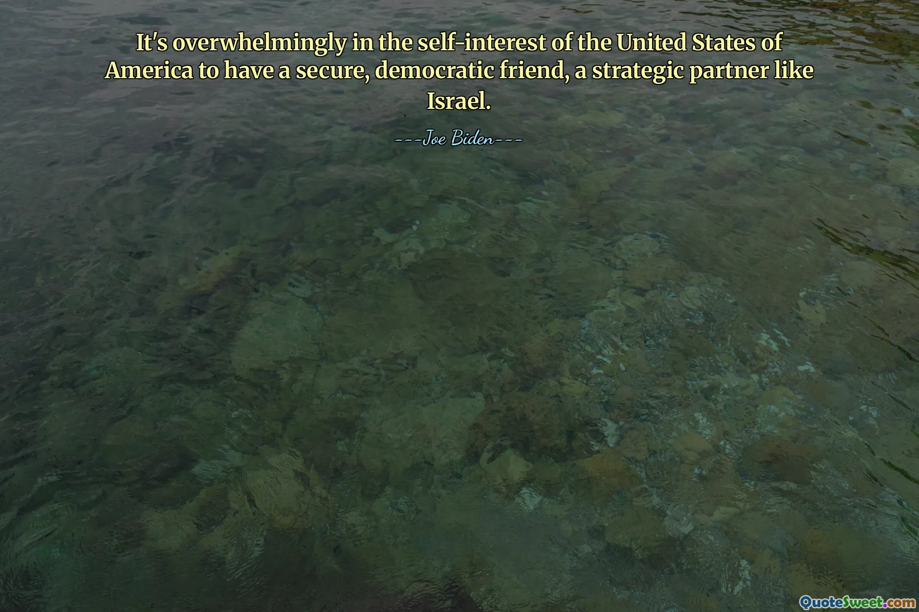 It's overwhelmingly in the self-interest of the United States of America to have a secure, democratic friend, a strategic partner like Israel.
