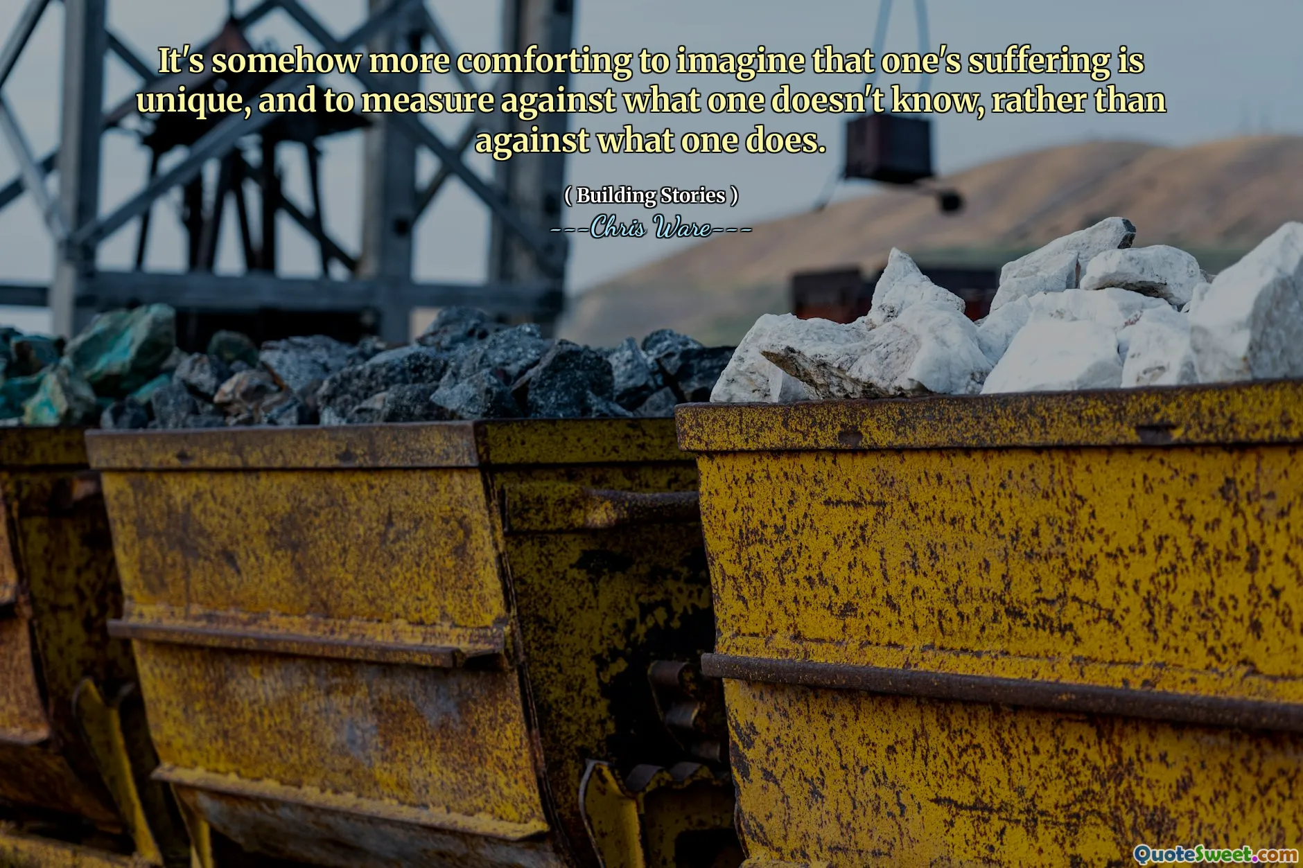 It's somehow more comforting to imagine that one's suffering is unique, and to measure against what one doesn't know, rather than against what one does.