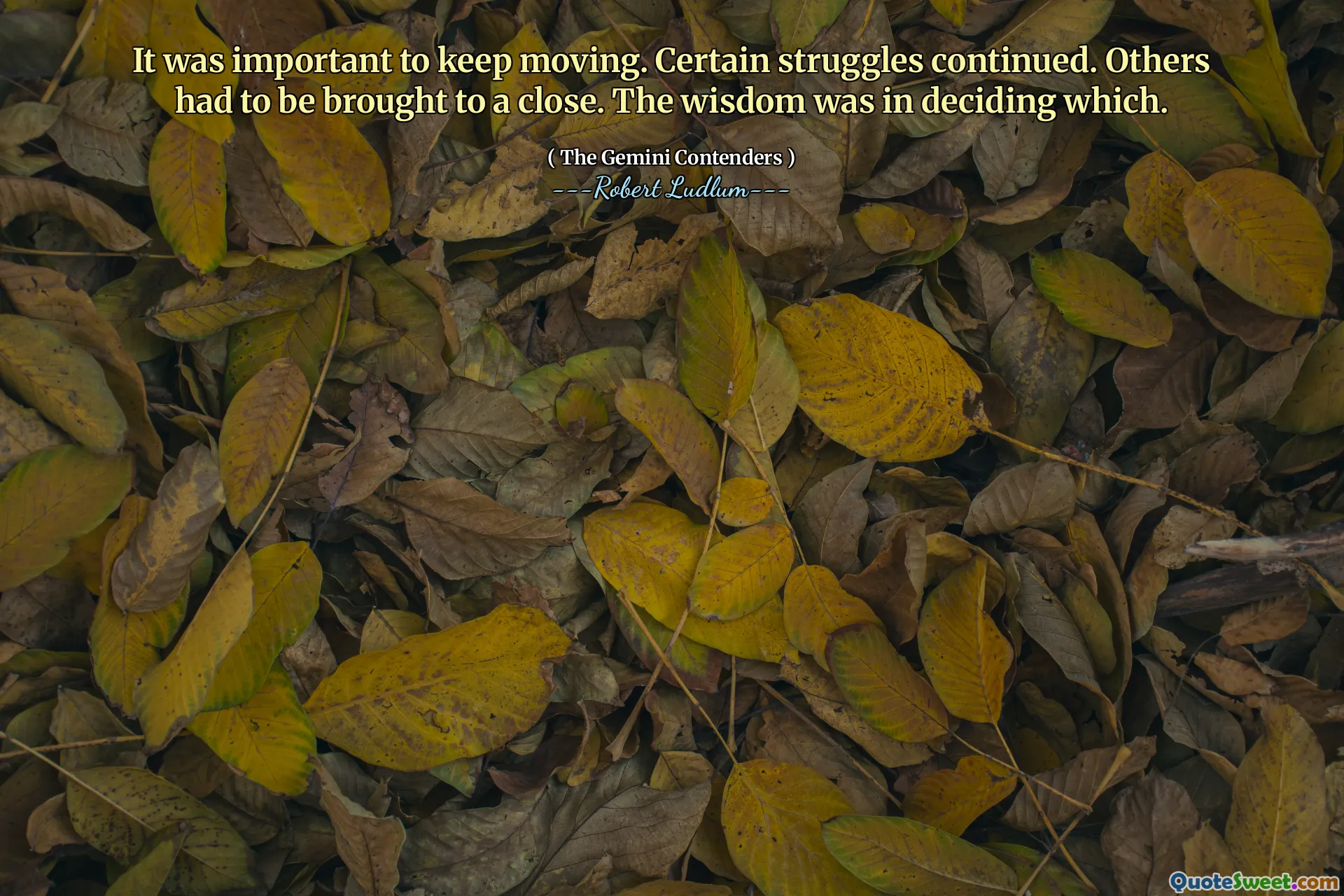 Penting untuk terus bergerak. Perjuangan tertentu berlanjut. Yang lain harus ditutup. Kebijaksanaan dalam memutuskan yang mana.