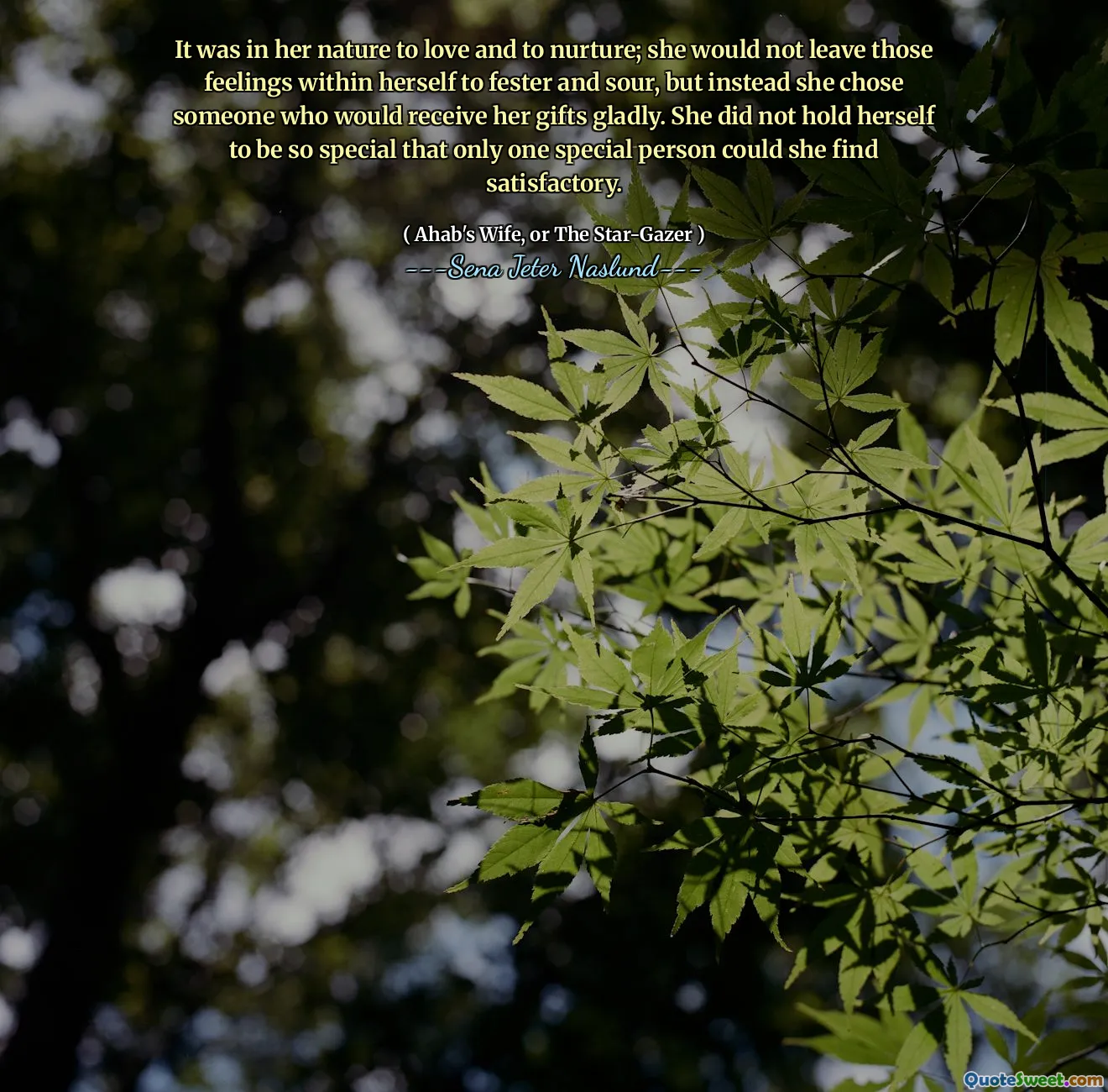 كان في طبيعتها أن تحب ورعاية ؛ لم تترك تلك المشاعر داخل نفسها لتتلاشى وحامض ، ولكن بدلاً من ذلك اختارت شخصًا يحصل على هداياها بكل سرور. لم تكن تحمل نفسها لتكون مميزة لدرجة أن شخصًا مميزًا واحدًا فقط يمكن أن تجد مرضيًا.