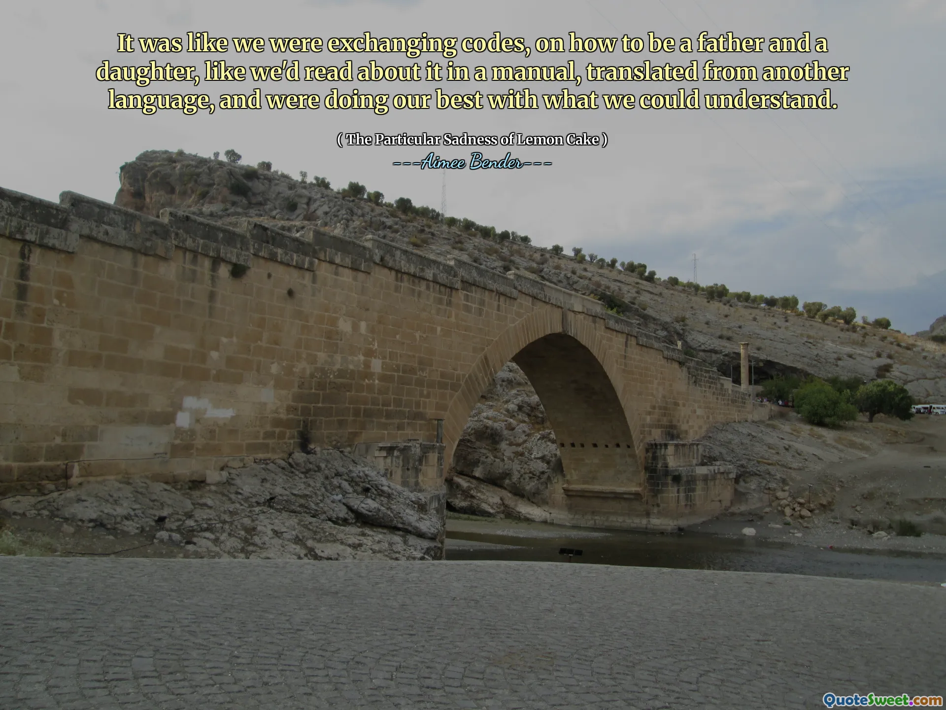It was like we were exchanging codes, on how to be a father and a daughter, like we'd read about it in a manual, translated from another language, and were doing our best with what we could understand.