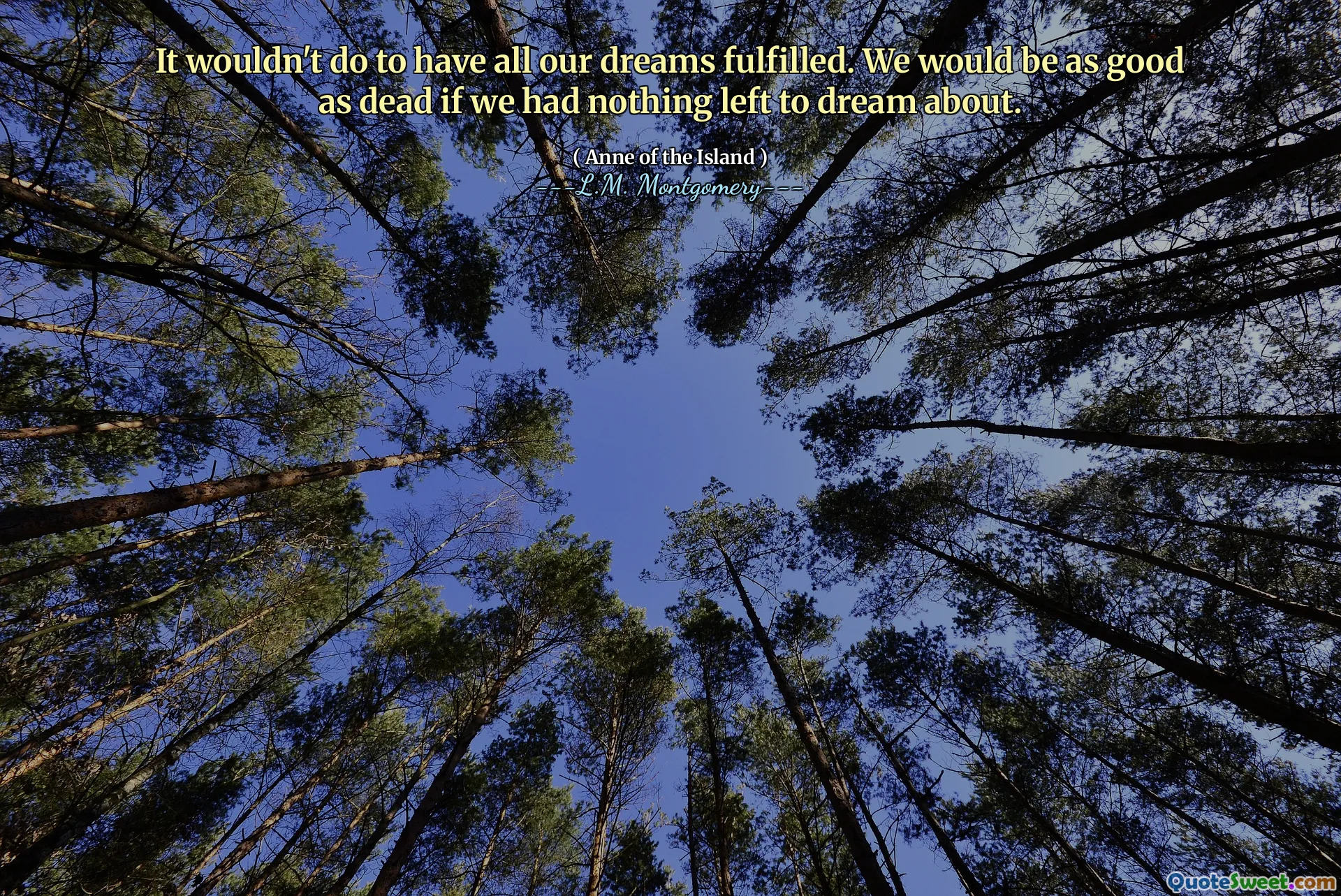 It wouldn't do to have all our dreams fulfilled. We would be as good as dead if we had nothing left to dream about.