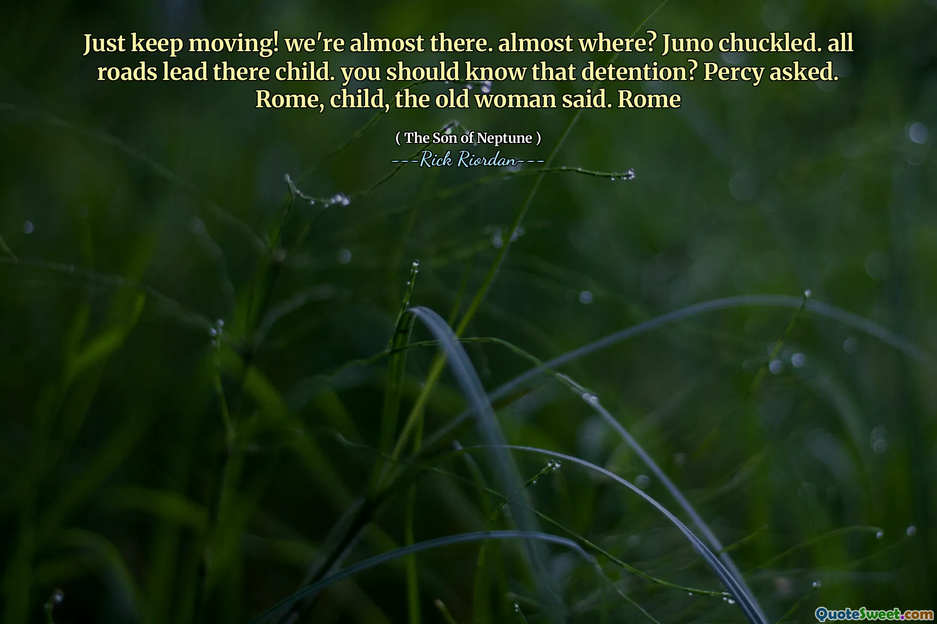 Just keep moving! we're almost there. almost where? Juno chuckled. all roads lead there child. you should know that detention? Percy asked. Rome, child, the old woman said. Rome