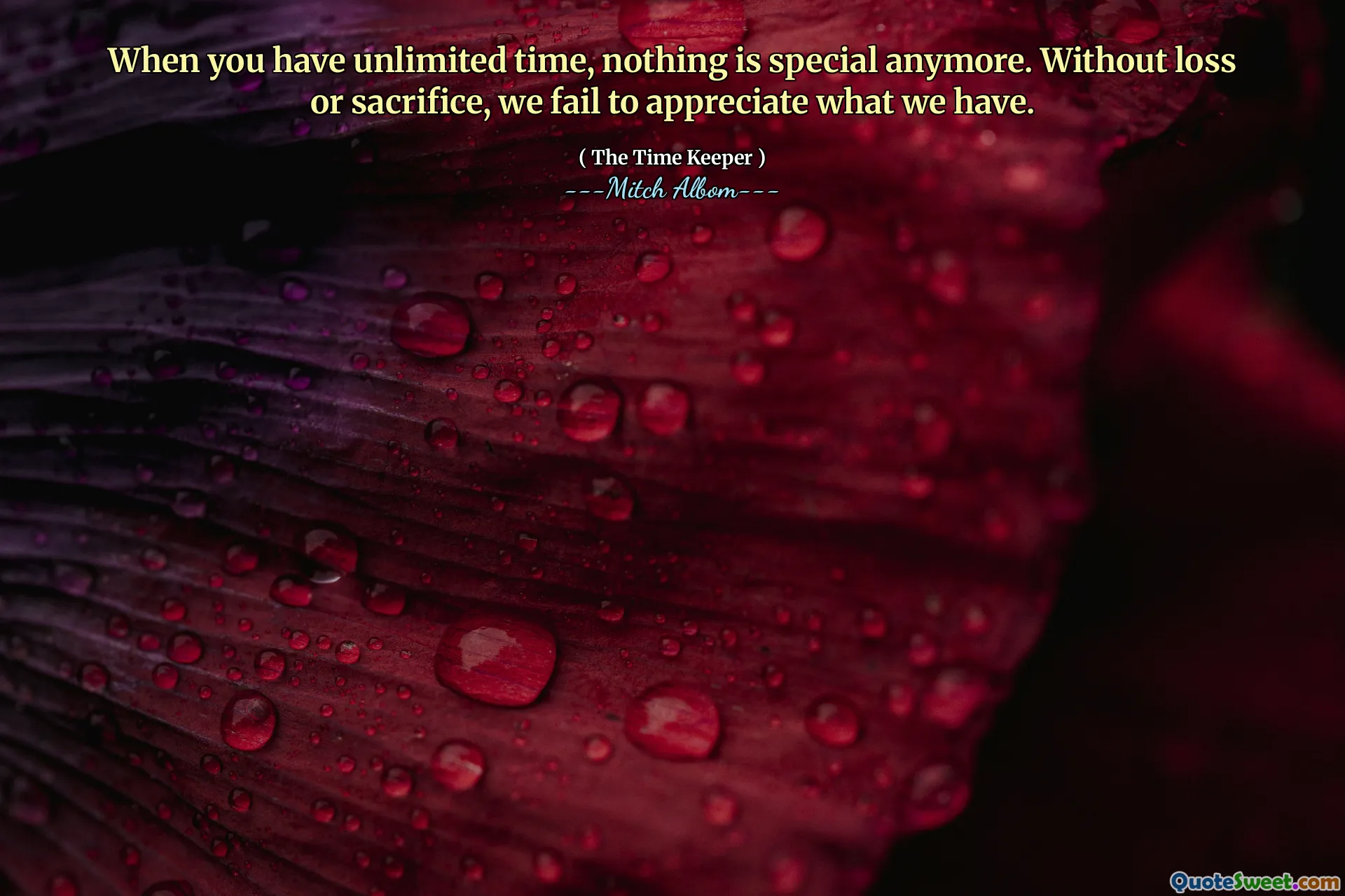 When you have unlimited time, nothing is special anymore. Without loss or sacrifice, we fail to appreciate what we have.
