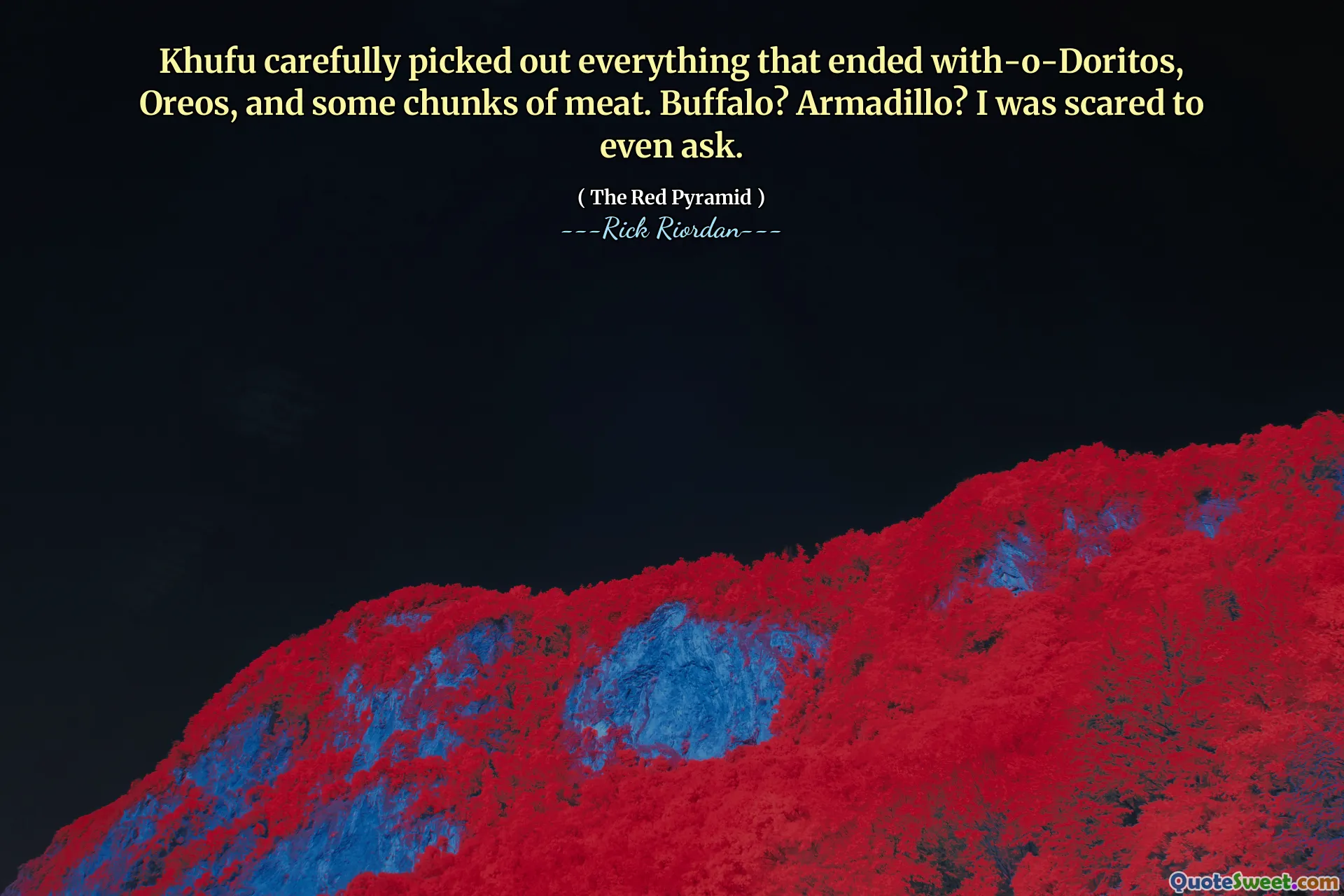 Khufu carefully picked out everything that ended with-o-Doritos, Oreos, and some chunks of meat. Buffalo? Armadillo? I was scared to even ask.