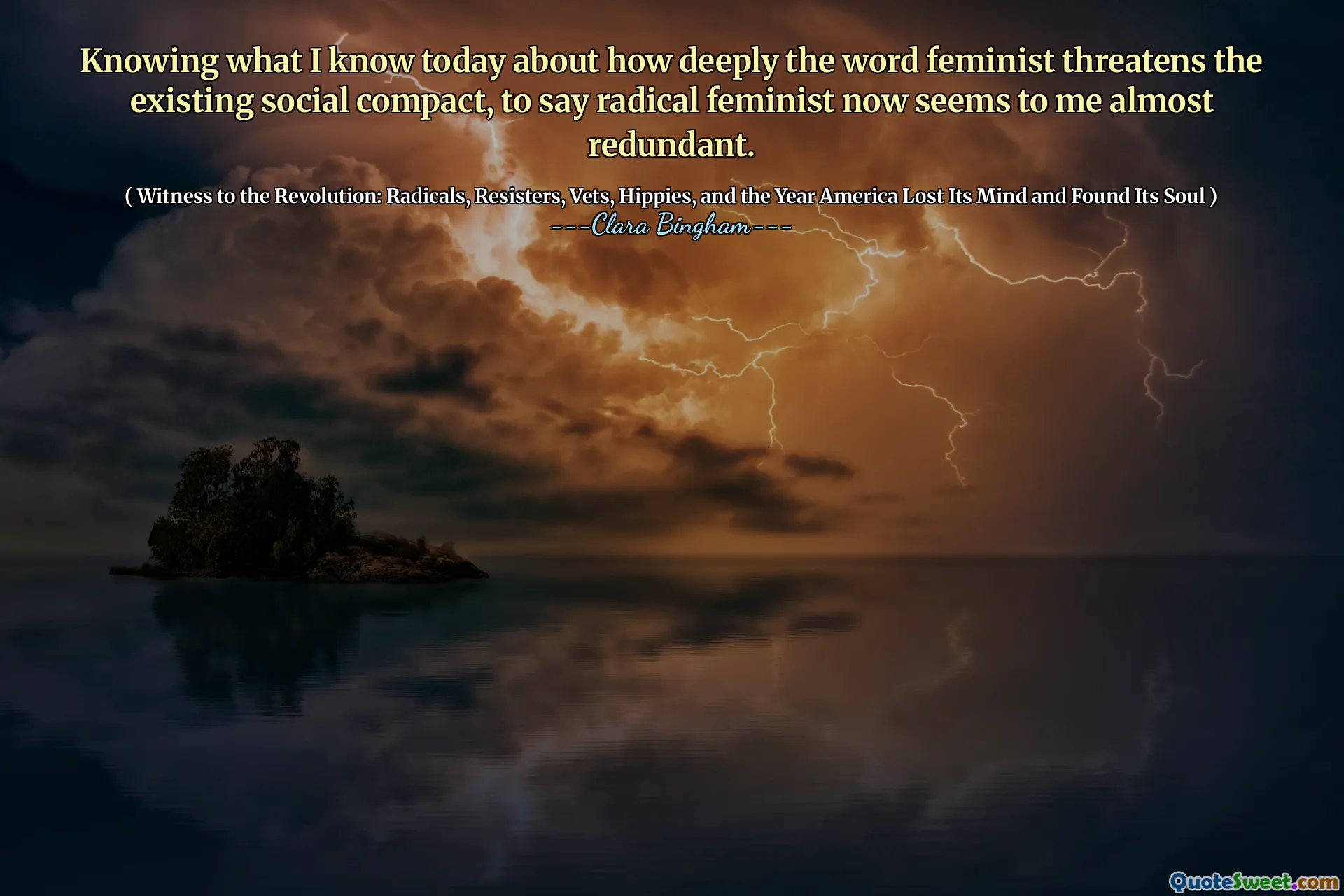 Knowing what I know today about how deeply the word feminist threatens the existing social compact, to say radical feminist now seems to me almost redundant.