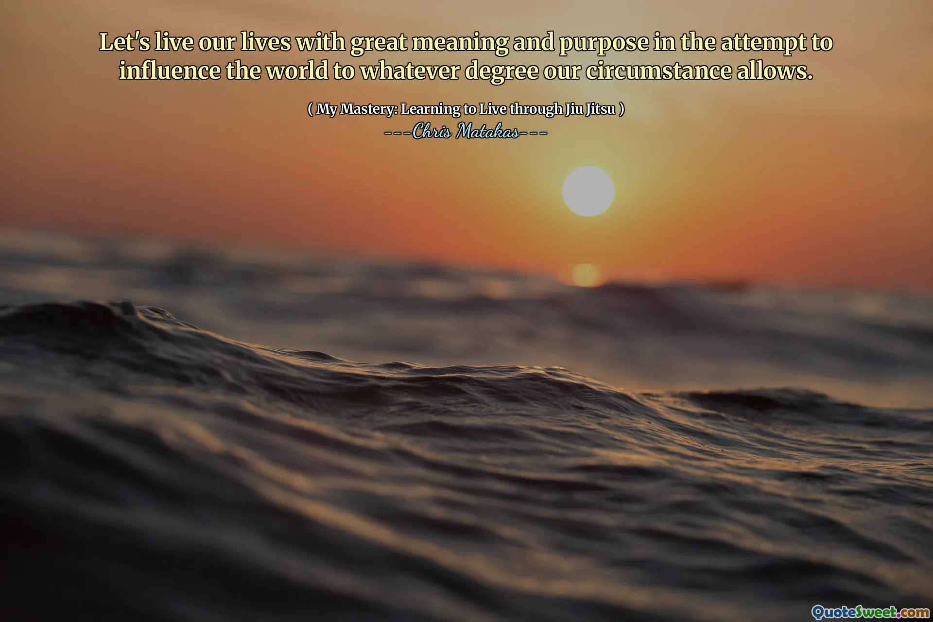 Let's live our lives with great meaning and purpose in the attempt to influence the world to whatever degree our circumstance allows.