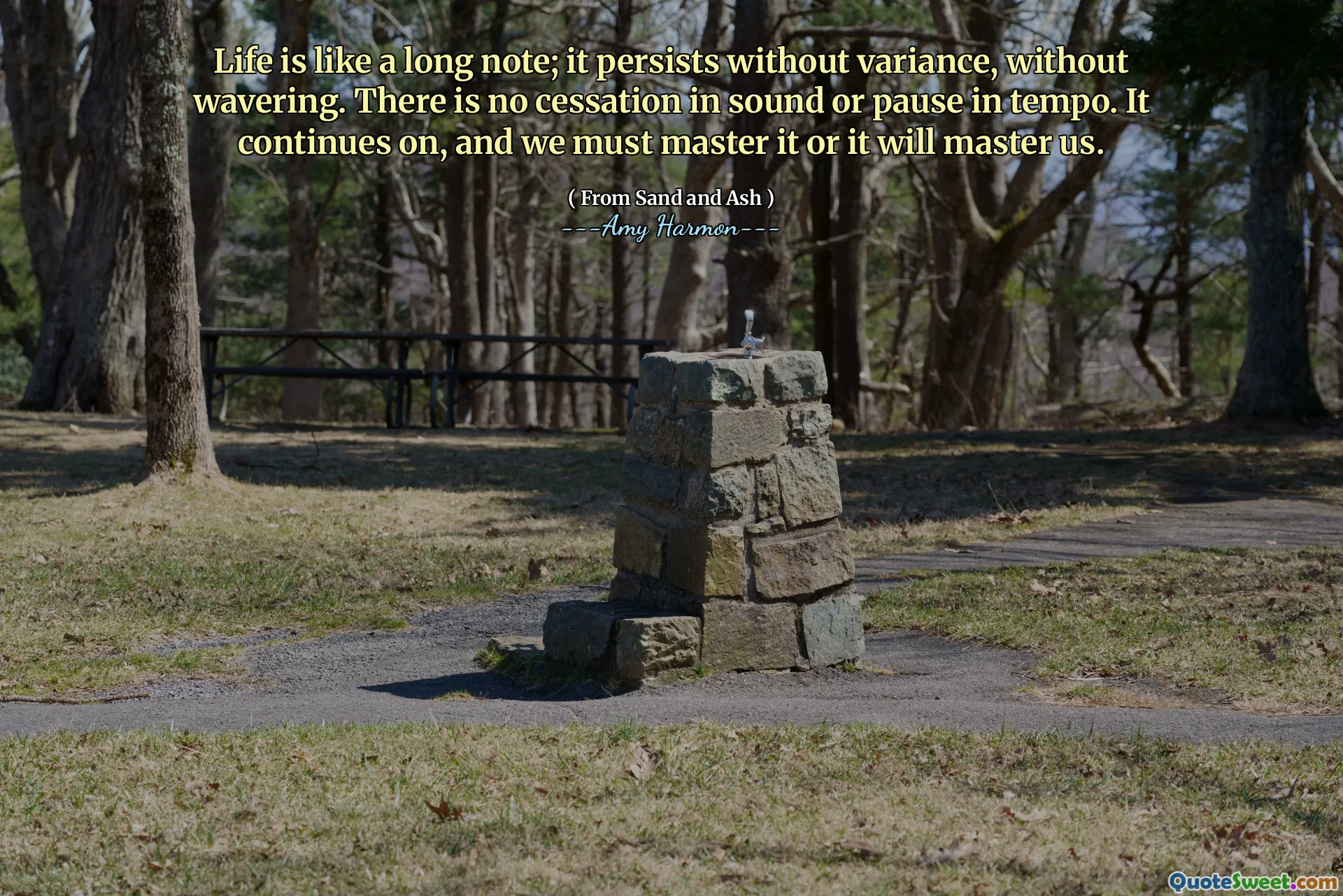 Life is like a long note; it persists without variance, without wavering. There is no cessation in sound or pause in tempo. It continues on, and we must master it or it will master us.