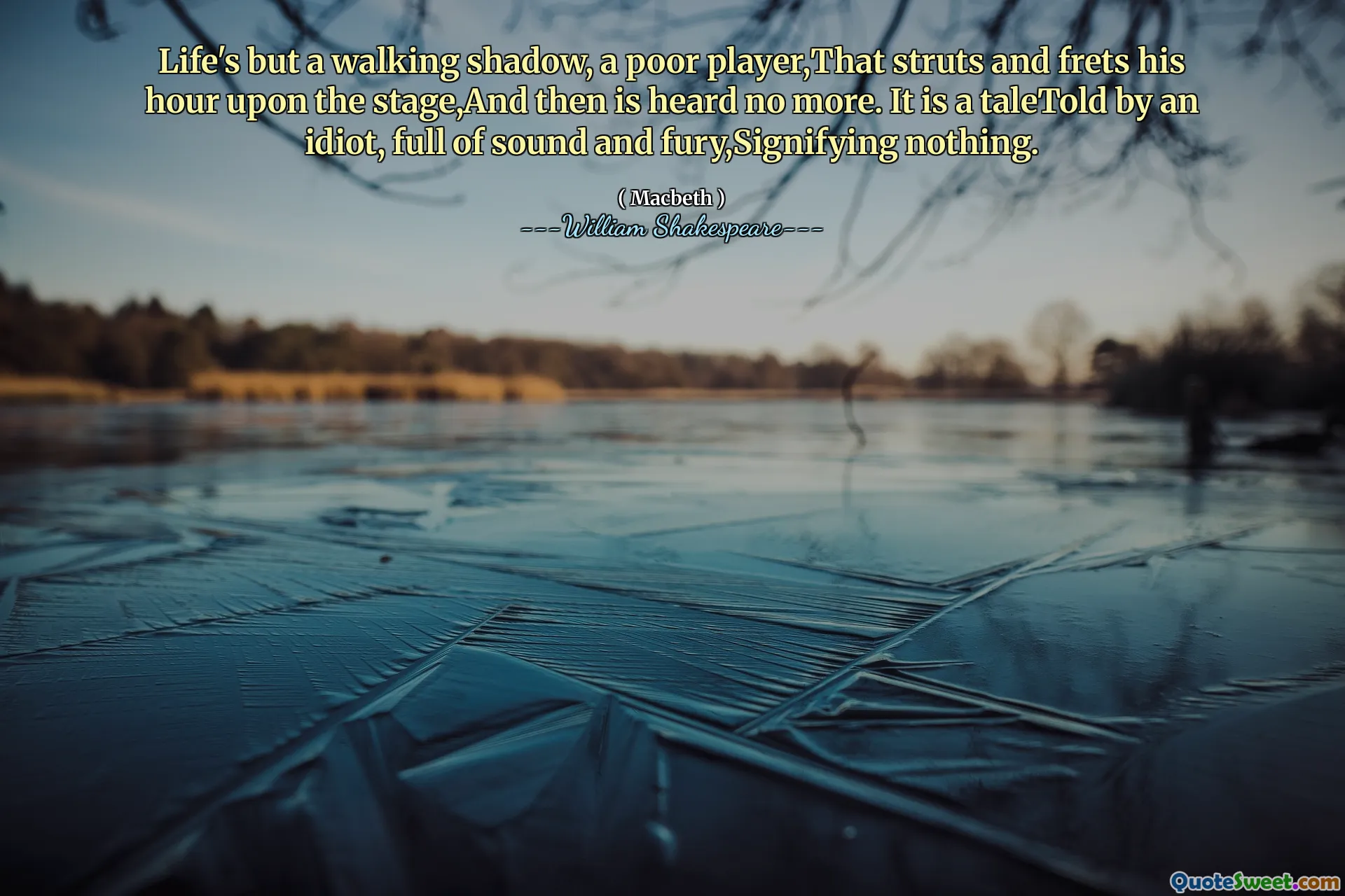 La vita non è un'ombra da passeggio, un povero giocatore, che punta e mette la sua ora sul palco, e poi non viene più ascoltato. È una storia raccontata da un idiota, pieno di suono e furia, che non significa nulla.