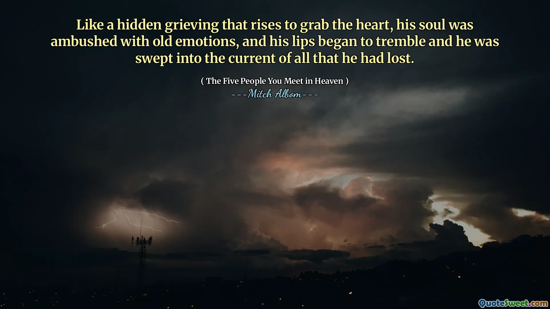 Wie eine versteckte Trauer, die sich zum Herzen steigt, wurde seine Seele mit alten Emotionen überfallen, und seine Lippen zitterten und er wurde in die Strömung von allem gefegt, was er verloren hatte.