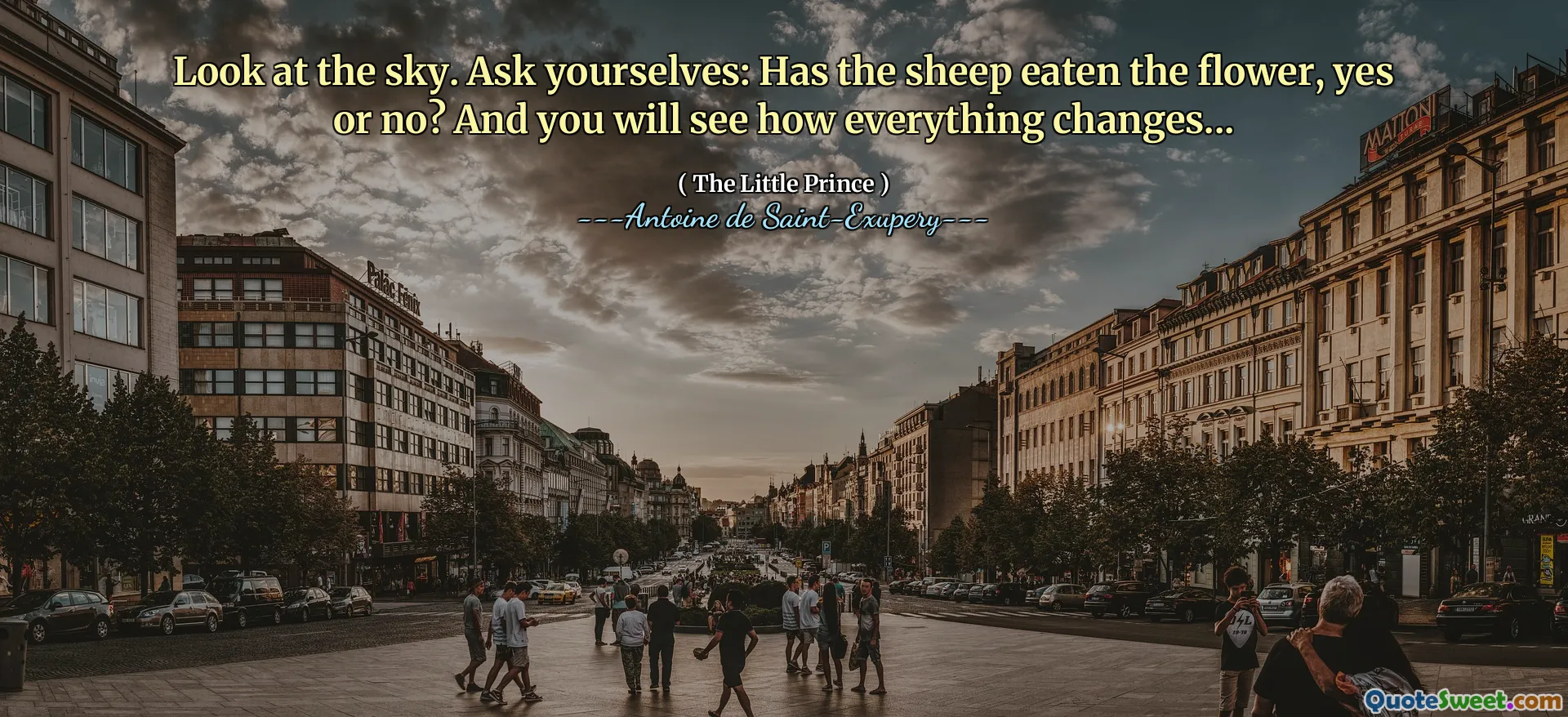 Look at the sky. Ask yourselves: Has the sheep eaten the flower, yes or no? And you will see how everything changes...