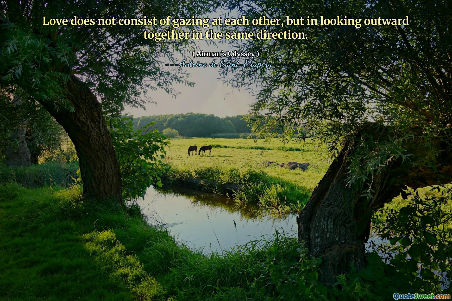 Love does not consist of gazing at each other, but in looking outward together in the same direction.