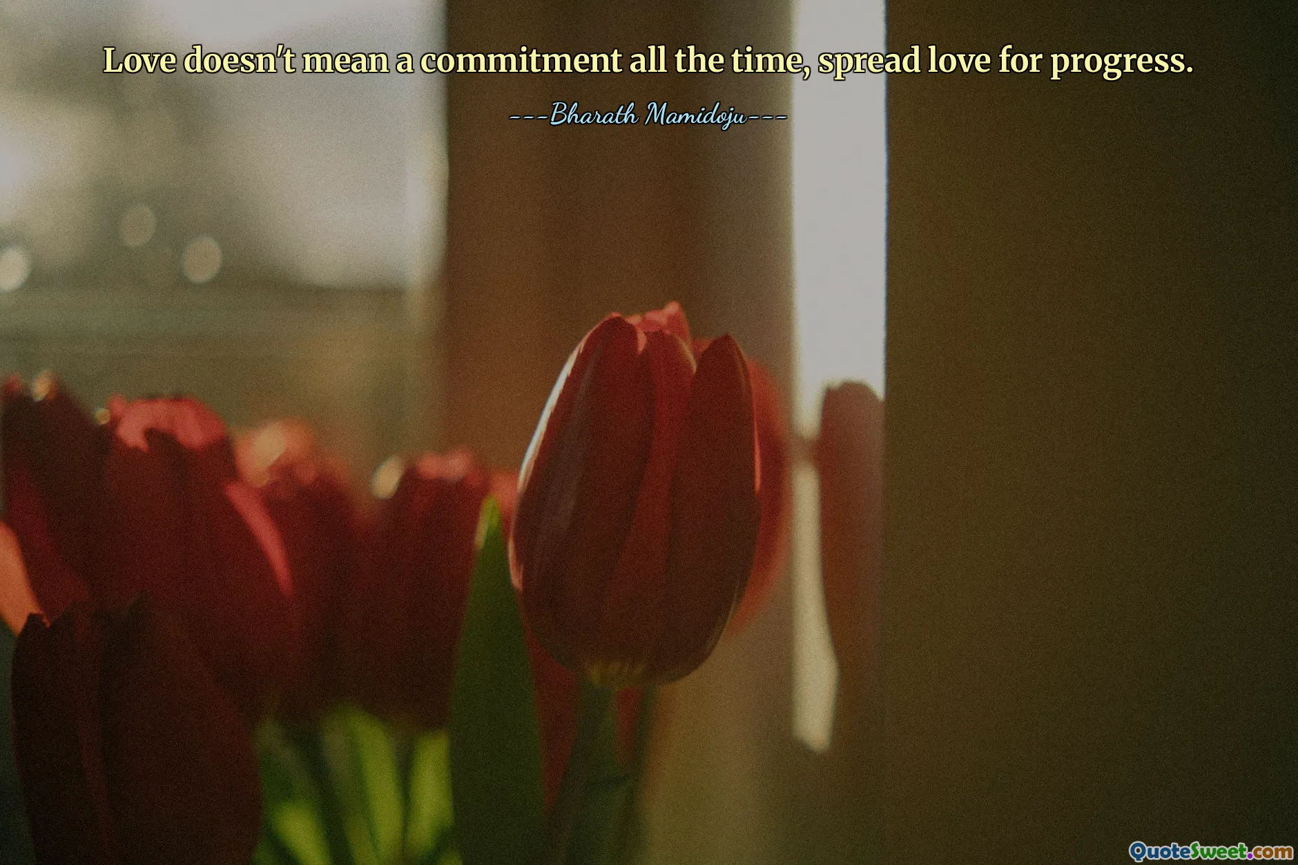 Love doesn't mean a commitment all the time, spread love for progress.