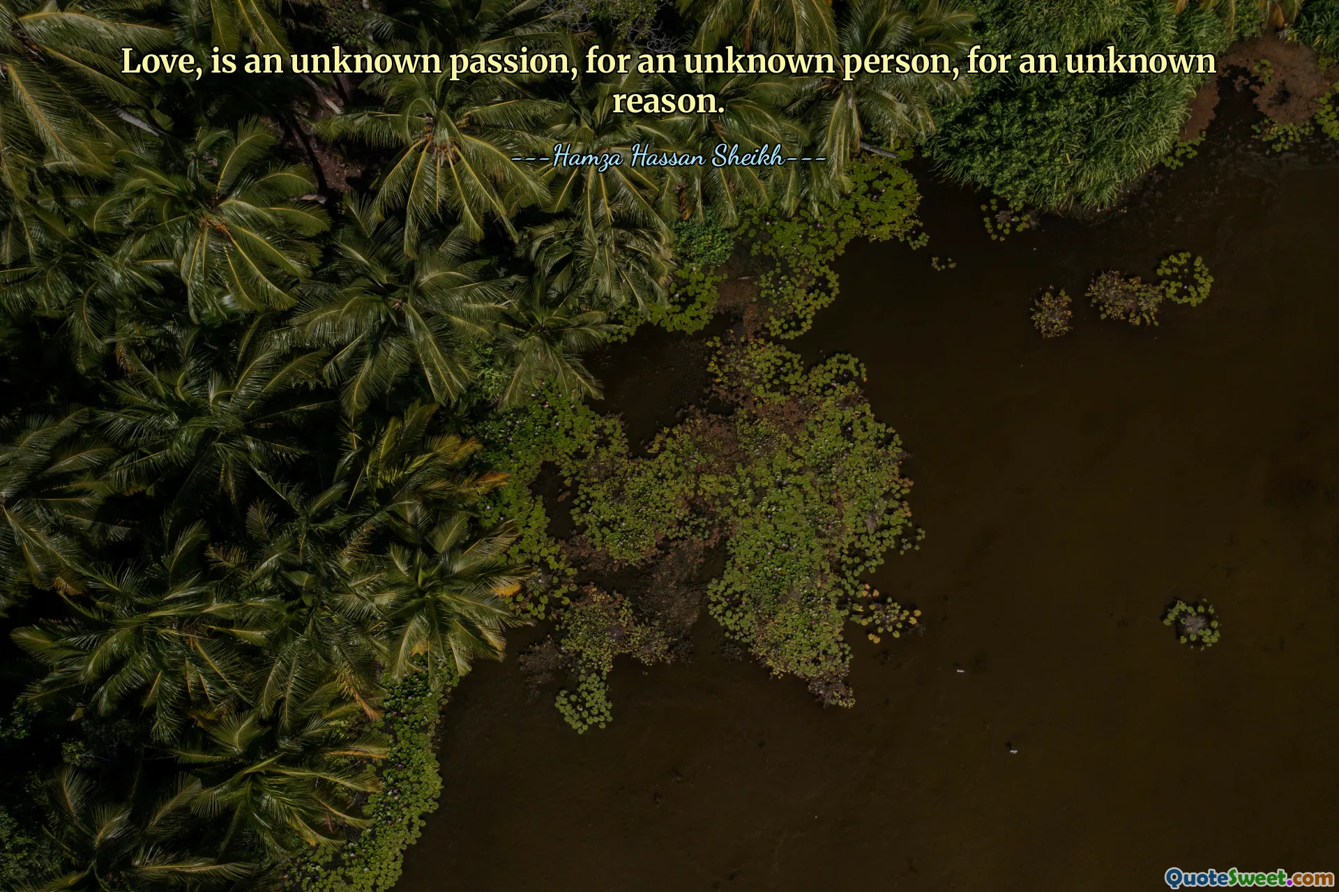 Love, is an unknown passion, for an unknown person, for an unknown reason.