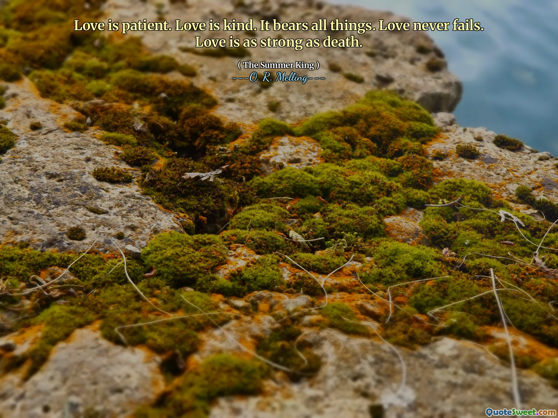 Love is patient. Love is kind. It bears all things. Love never fails. Love is as strong as death.