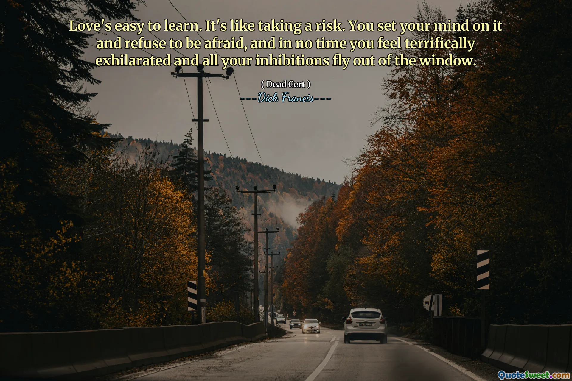 Love's easy to learn. It's like taking a risk. You set your mind on it and refuse to be afraid, and in no time you feel terrifically exhilarated and all your inhibitions fly out of the window.