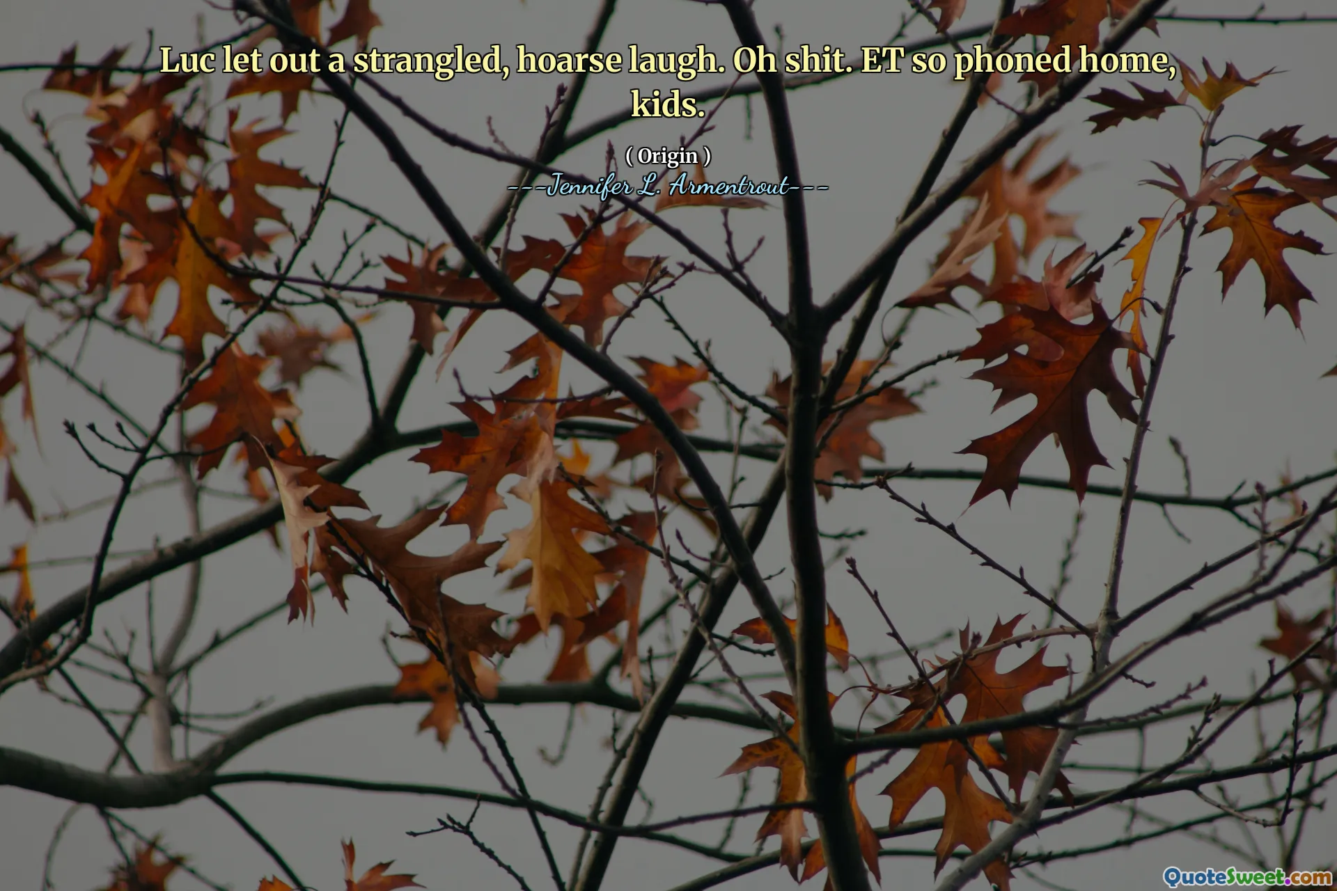 Luc let out a strangled, hoarse laugh. Oh shit. ET so phoned home, kids.