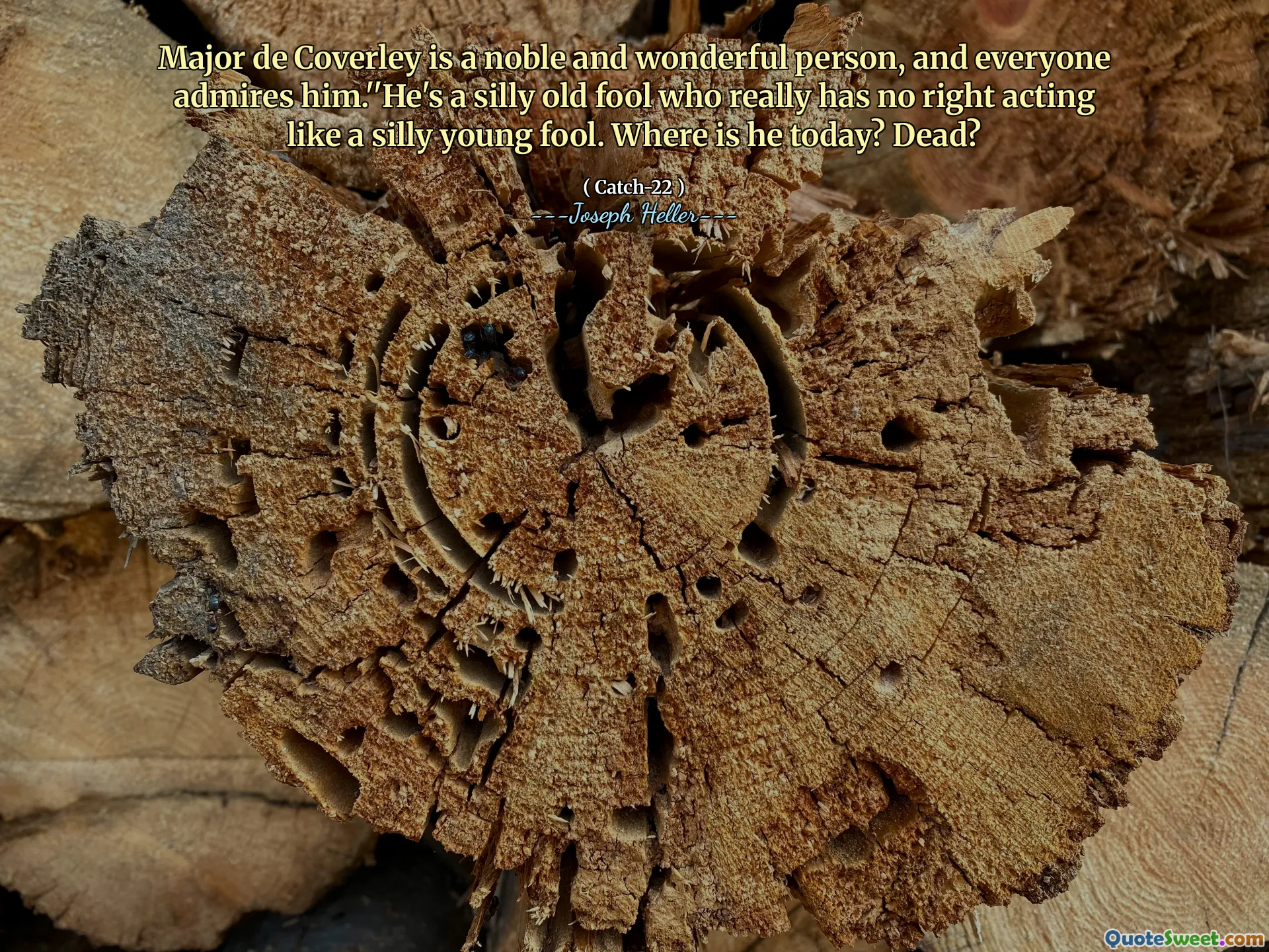 Майор Де Коулли - благородный и замечательный человек, и все восхищаются им ».« Он глупый старый дурак, у которого действительно нет правильного вещества, как глупый молодой дурак. Где он сегодня? Мертвый?