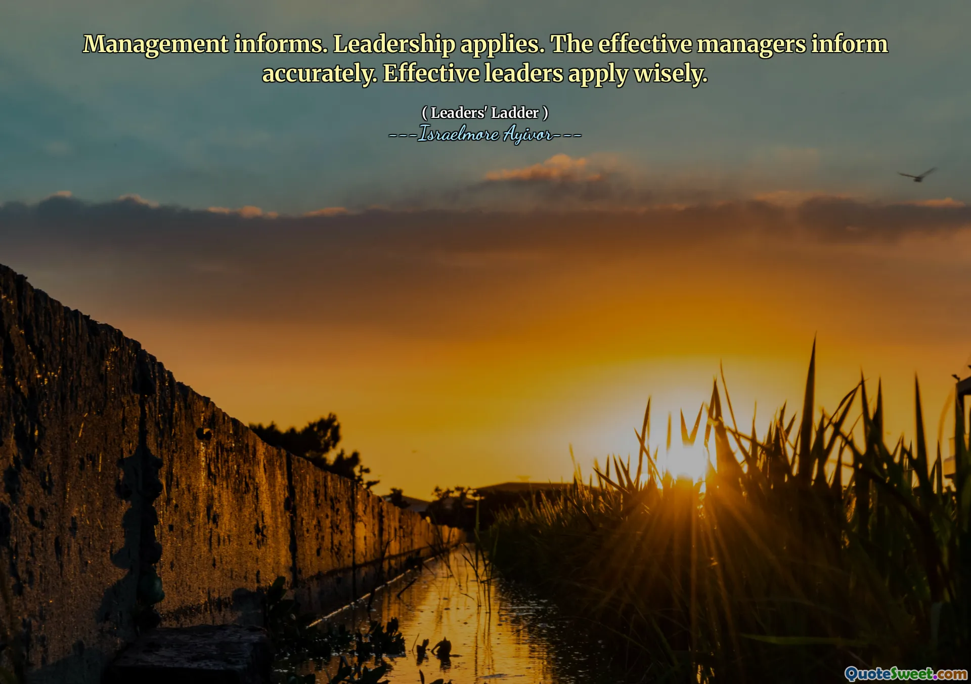 Management informs. Leadership applies. The effective managers inform accurately. Effective leaders apply wisely.