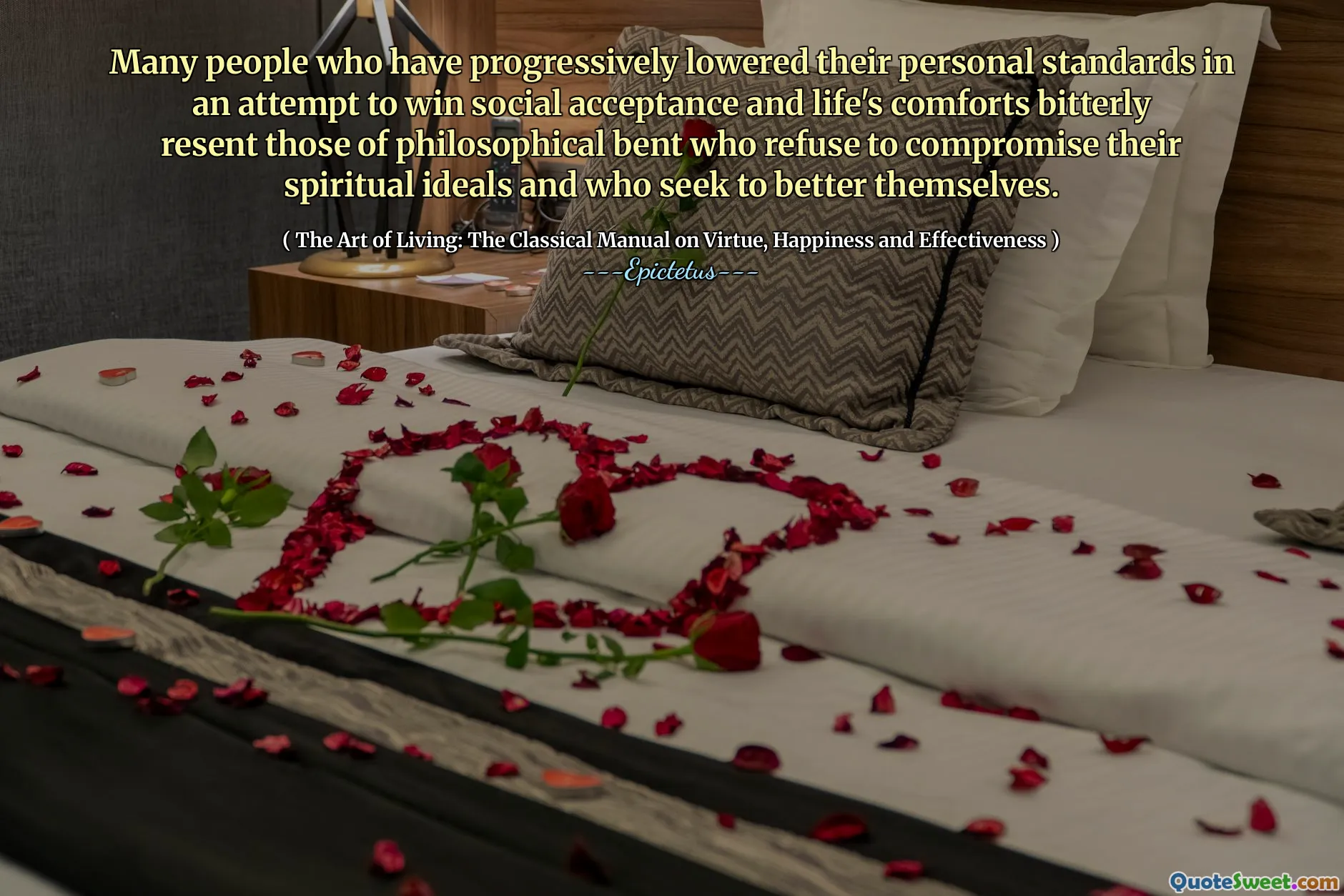 许多人逐步降低了个人标准，以赢得社会接受和生活的舒适感，这使人们感到痛苦的人拒绝拒绝妥协自己的精神理想，并寻求改善自己。