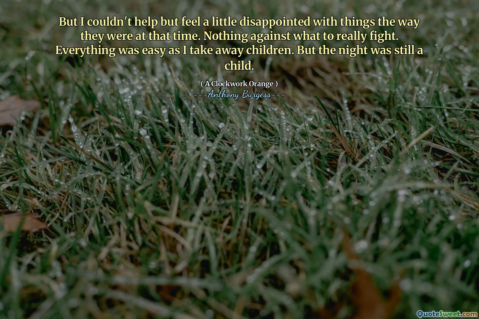 But I couldn't help but feel a little disappointed with things the way they were at that time. Nothing against what to really fight. Everything was easy as I take away children. But the night was still a child.