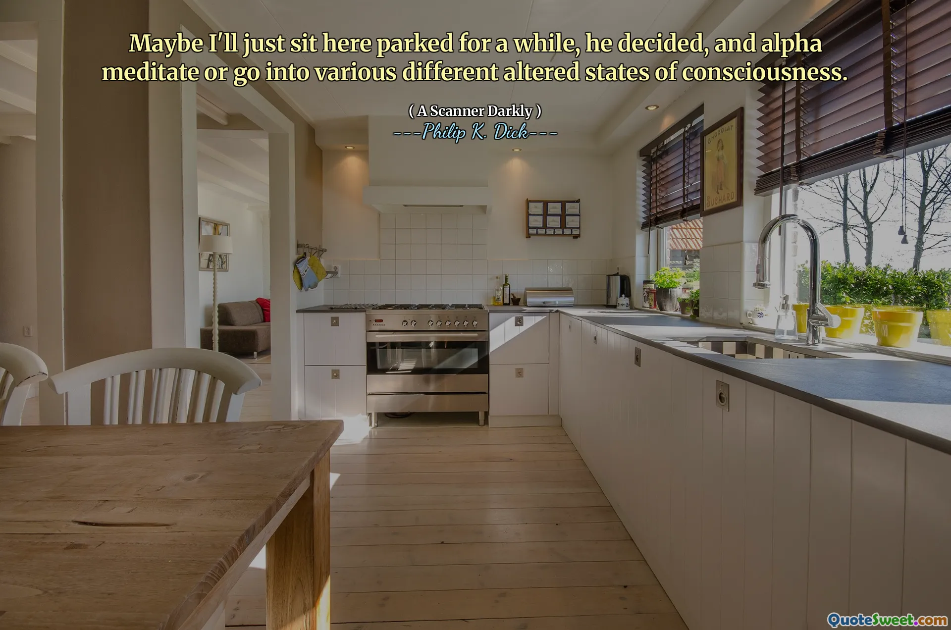 たぶん私はしばらくここに座って、彼は決め、アルファは瞑想するか、さまざまな異なる変化した意識状態に入ります。