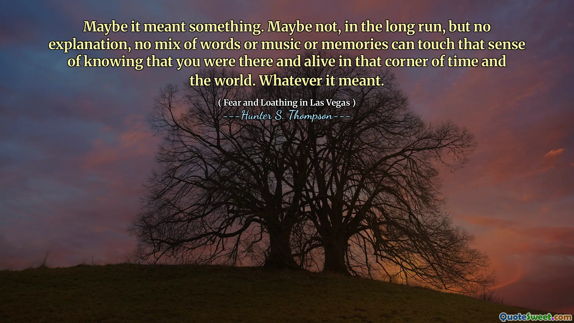 Vielleicht bedeutete es etwas. Vielleicht nicht, auf lange Sicht, aber keine Erklärung, kann keine Mischung aus Wörtern oder Musik oder Erinnerungen das Gefühl des Wissens berühren, dass Sie in dieser Ecke der Zeit und in der Welt dort waren und lebendig waren. Was auch immer es bedeutete.