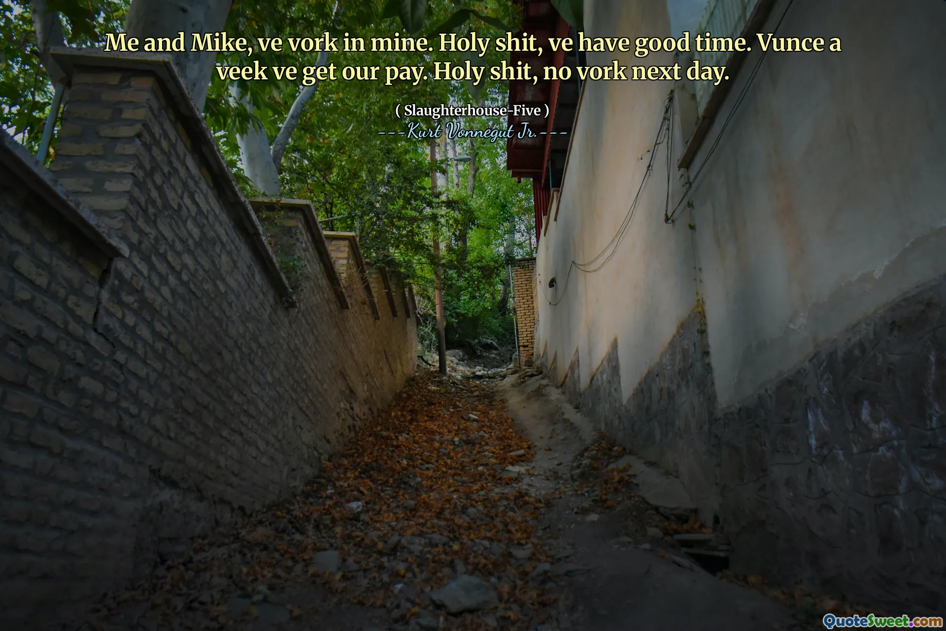 Eu și Mike, venim în a mea. Sfinte rahat, ne -am distrat bine. Vunce a veek ne obțineți plata. Sfântă rahat, nici o vorbă a doua zi.