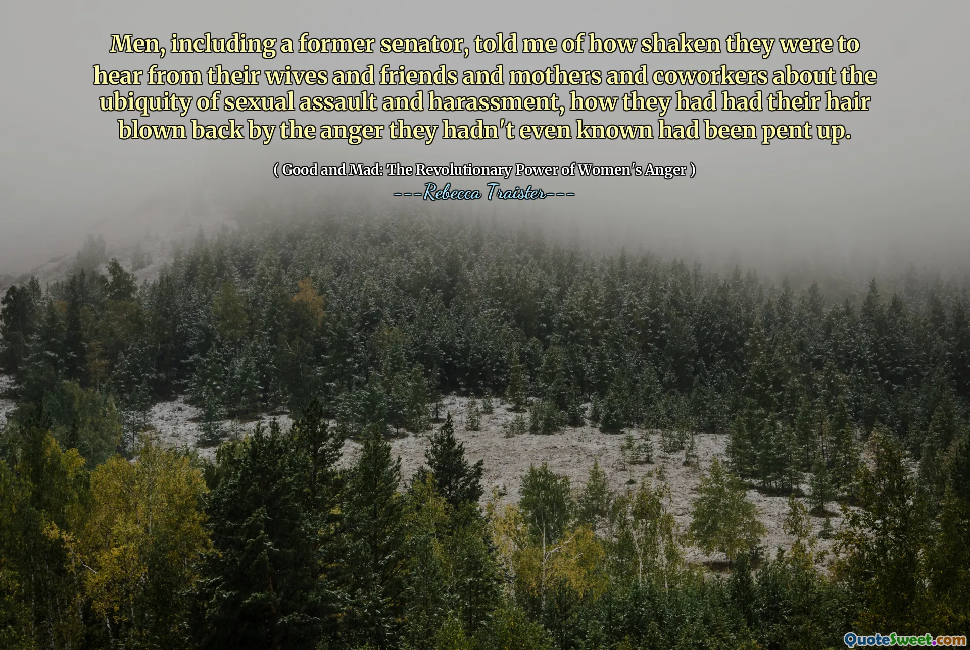 Men, including a former senator, told me of how shaken they were to hear from their wives and friends and mothers and coworkers about the ubiquity of sexual assault and harassment, how they had had their hair blown back by the anger they hadn't even known had been pent up.