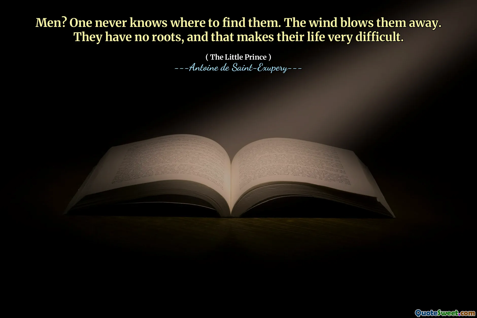 Men? One never knows where to find them. The wind blows them away. They have no roots, and that makes their life very difficult.