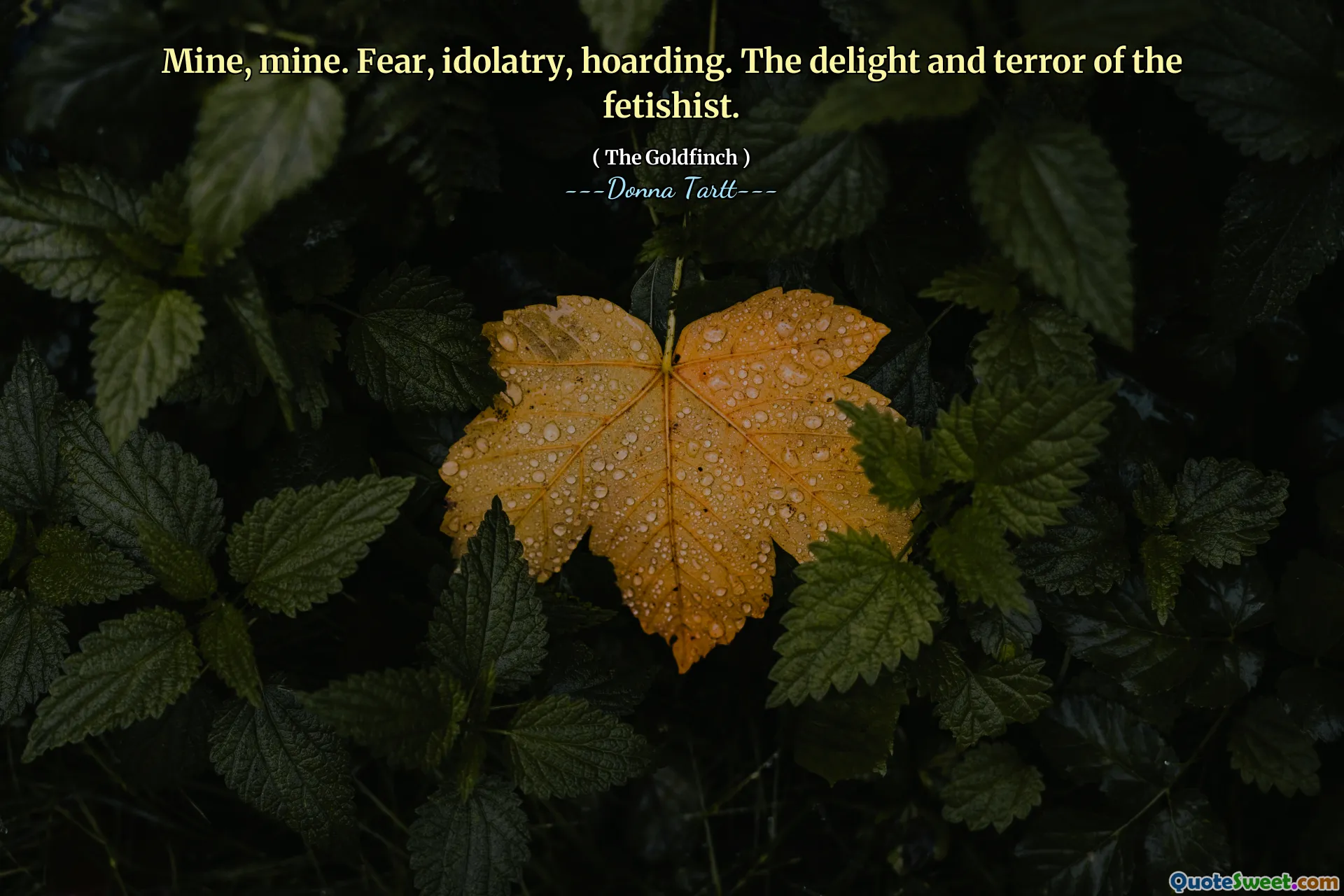 Mine, mine. Fear, idolatry, hoarding. The delight and terror of the fetishist.