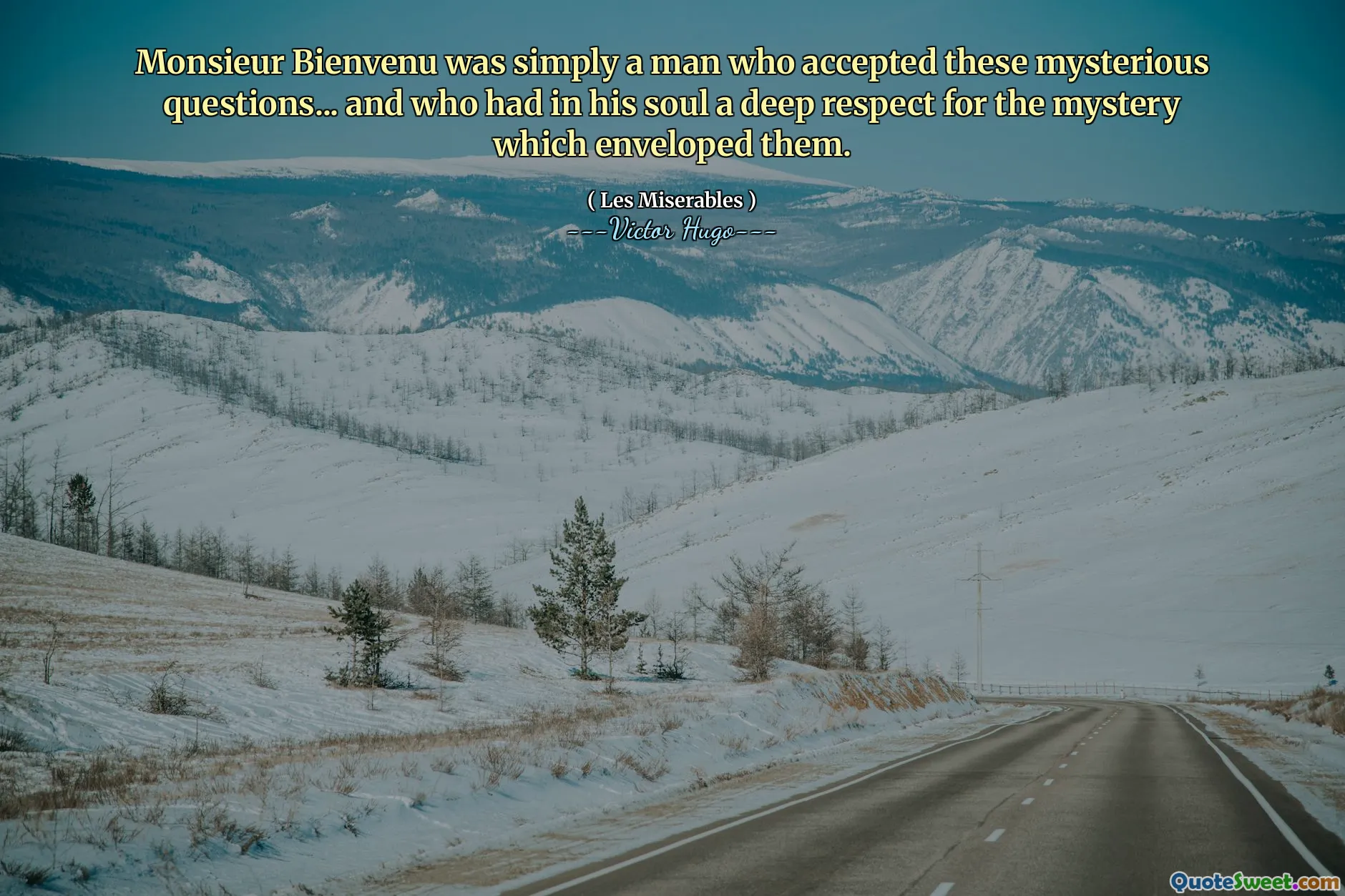 Monsieur Bienvenu was simply a man who accepted these mysterious questions... and who had in his soul a deep respect for the mystery which enveloped them.