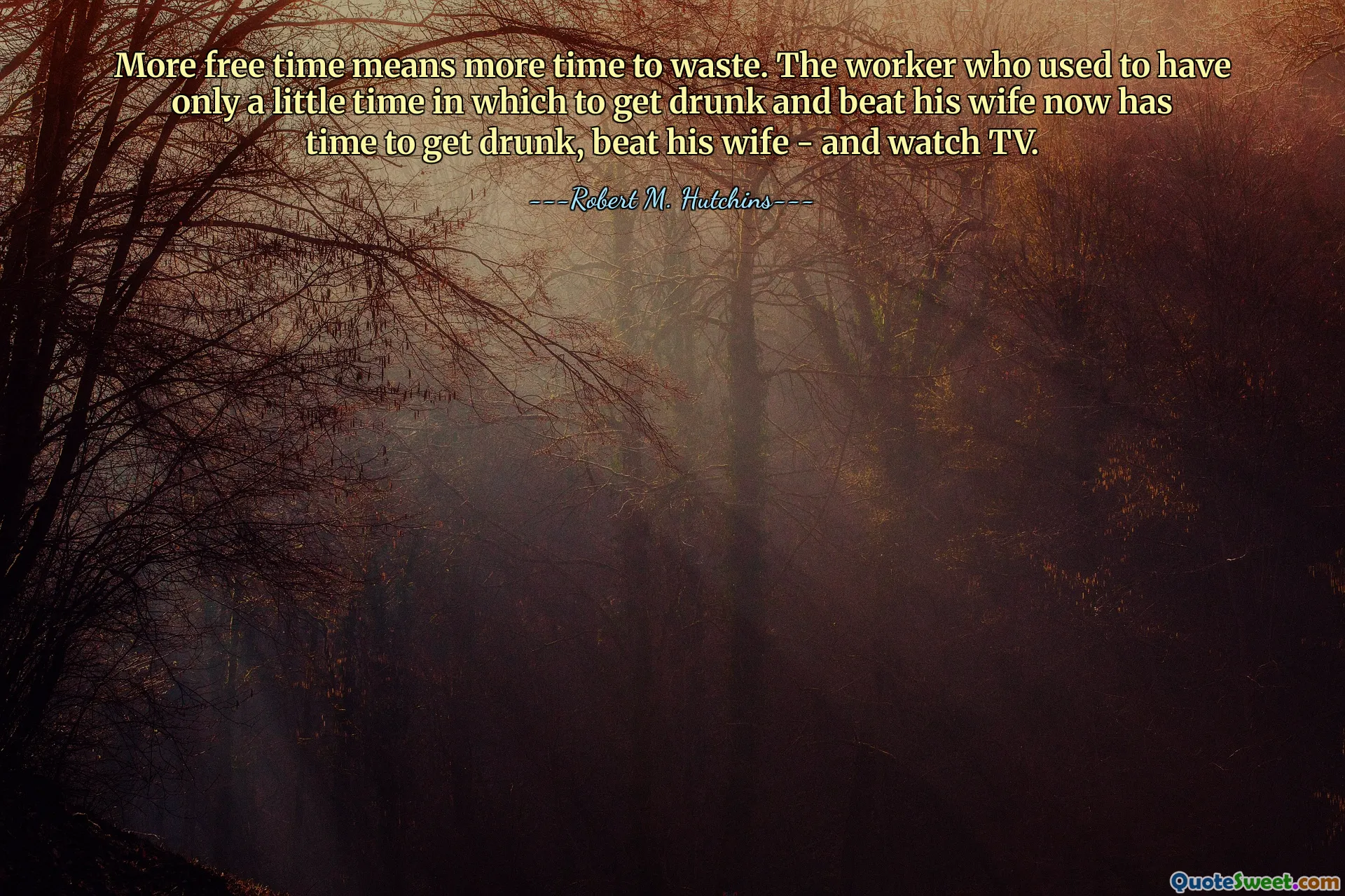 More free time means more time to waste. The worker who used to have only a little time in which to get drunk and beat his wife now has time to get drunk, beat his wife - and watch TV.