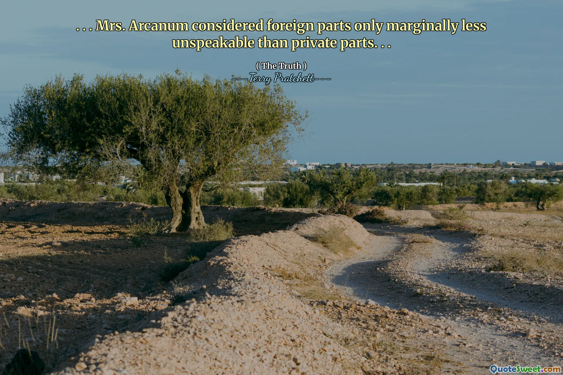 . . . Mrs. Arcanum considered foreign parts only marginally less unspeakable than private parts. . .