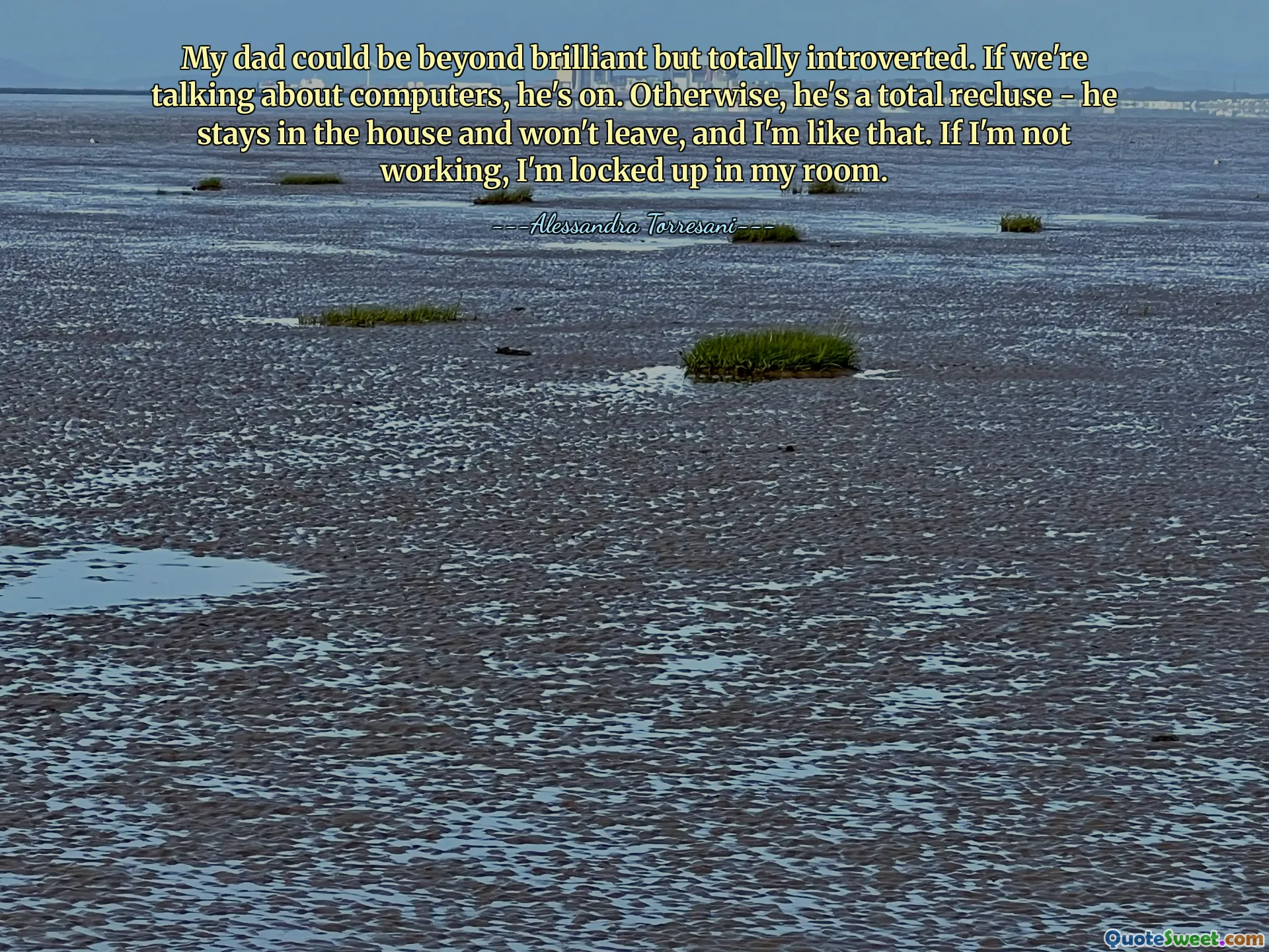 我的父亲可能非常聪明，但非常内向。如果我们谈论计算机，他就在。否则，他就是一个彻头彻尾的隐士——他呆在房子里不肯离开，而我就是这样。如果我不工作，我就会把自己锁在房间里。