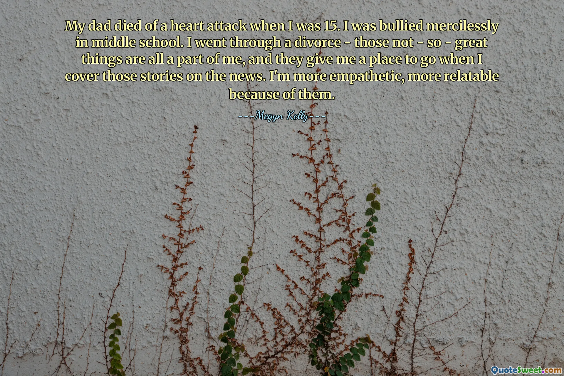 My dad died of a heart attack when I was 15. I was bullied mercilessly in middle school. I went through a divorce - those not - so - great things are all a part of me, and they give me a place to go when I cover those stories on the news. I'm more empathetic, more relatable because of them.