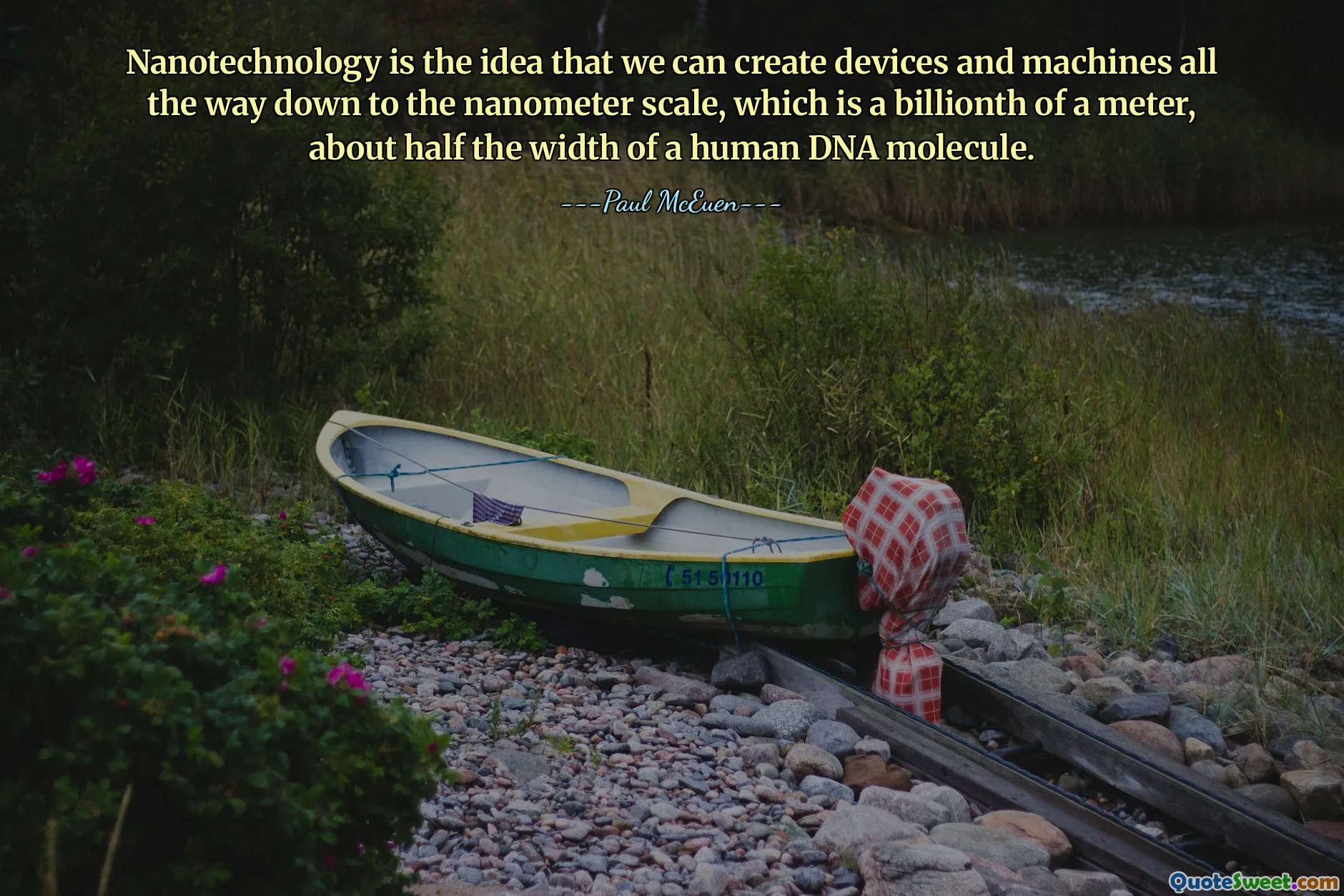 Nanoteknik är tanken att vi kan skapa enheter och maskiner ända ner till nanometerskalan, vilket är en miljarddels meter, ungefär halva bredden av en mänsklig DNA-molekyl.