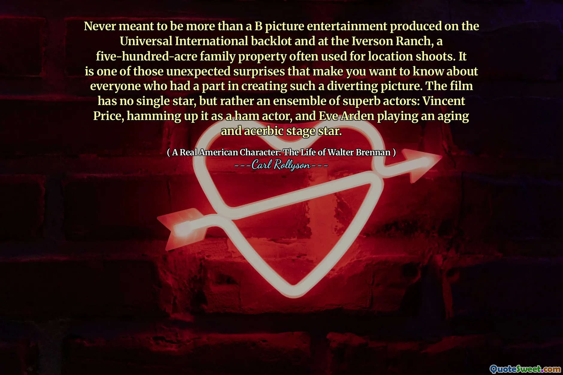 Never meant to be more than a B picture entertainment produced on the Universal International backlot and at the Iverson Ranch, a five-hundred-acre family property often used for location shoots. It is one of those unexpected surprises that make you want to know about everyone who had a part in creating such a diverting picture. The film has no single star, but rather an ensemble of superb actors: Vincent Price, hamming up it as a ham actor, and Eve Arden playing an aging and acerbic stage star.