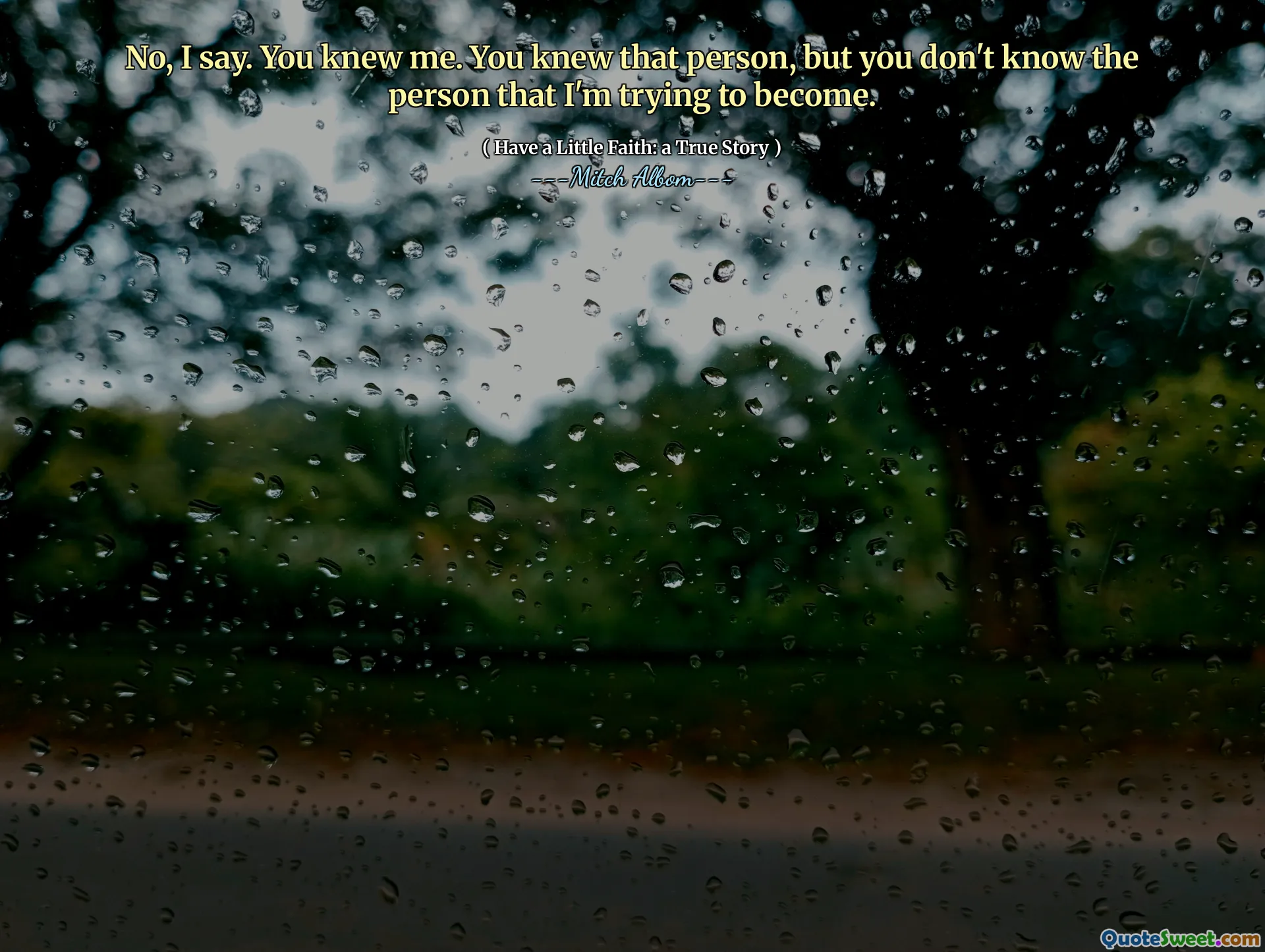 Nein, sage ich. Du hast mich gekannt. Sie kannten diese Person, aber Sie kennen die Person, die ich werde, nicht.